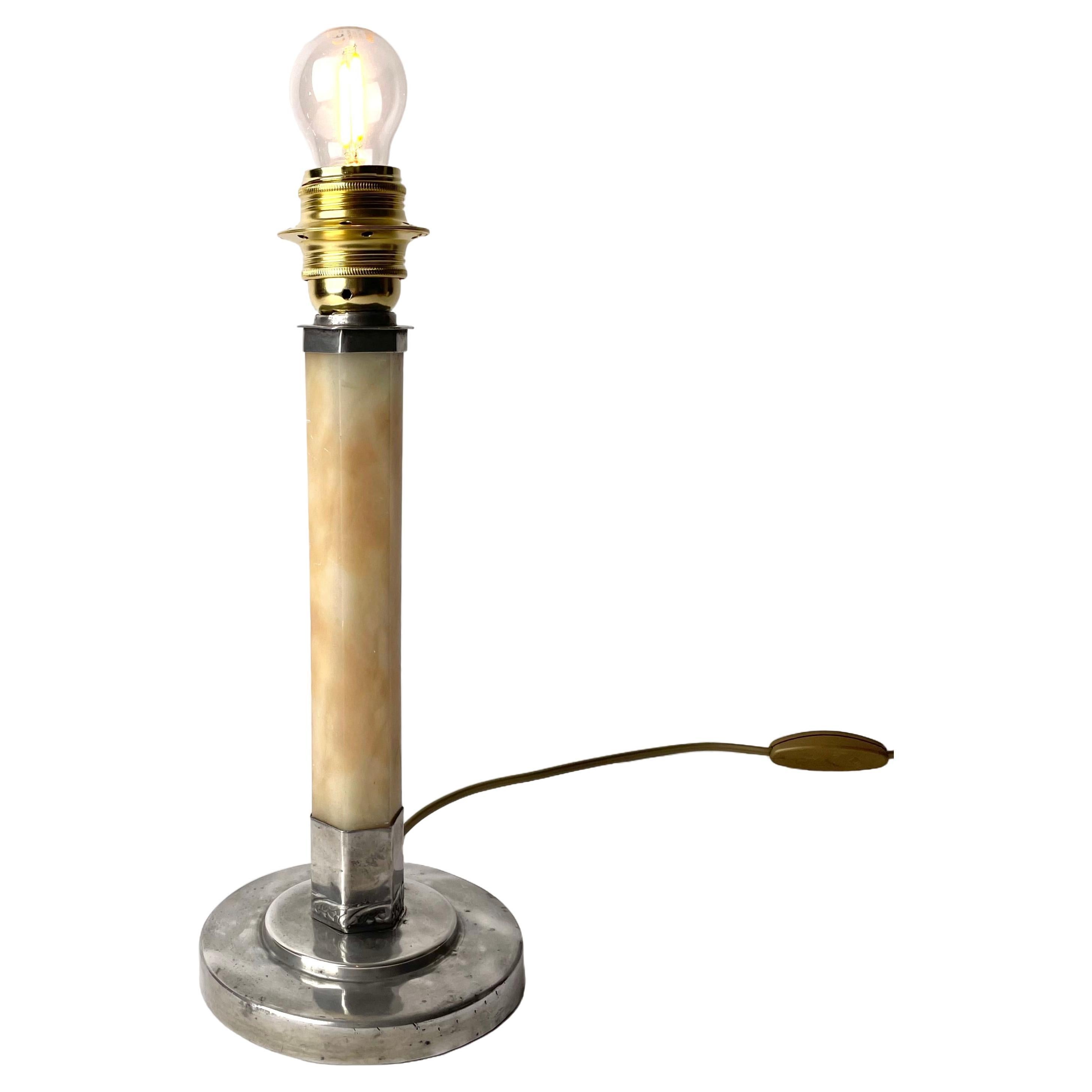 Elegant Table Lamp in Pewter and Alabaster. Swedish Grace 1920s-1930s For Sale