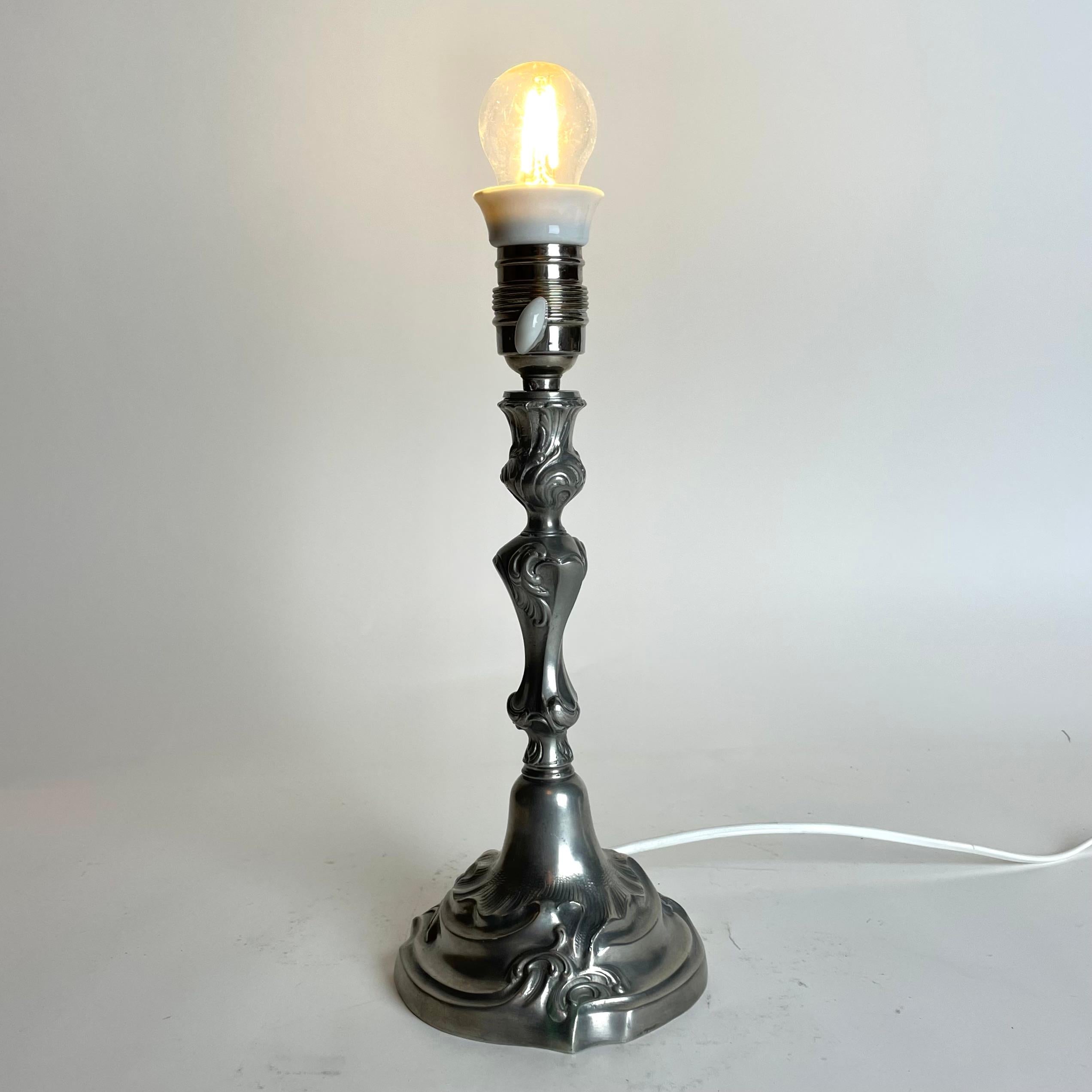 Swedish Elegant Table Lamp in pewter in Rococo style from 1938 For Sale