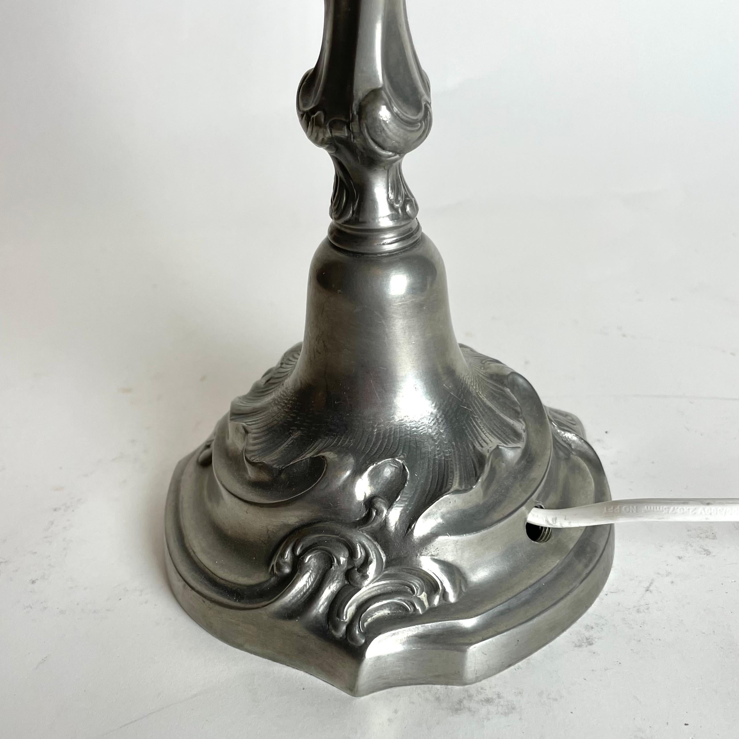 Pewter Elegant Table Lamp in pewter in Rococo style from 1938 For Sale