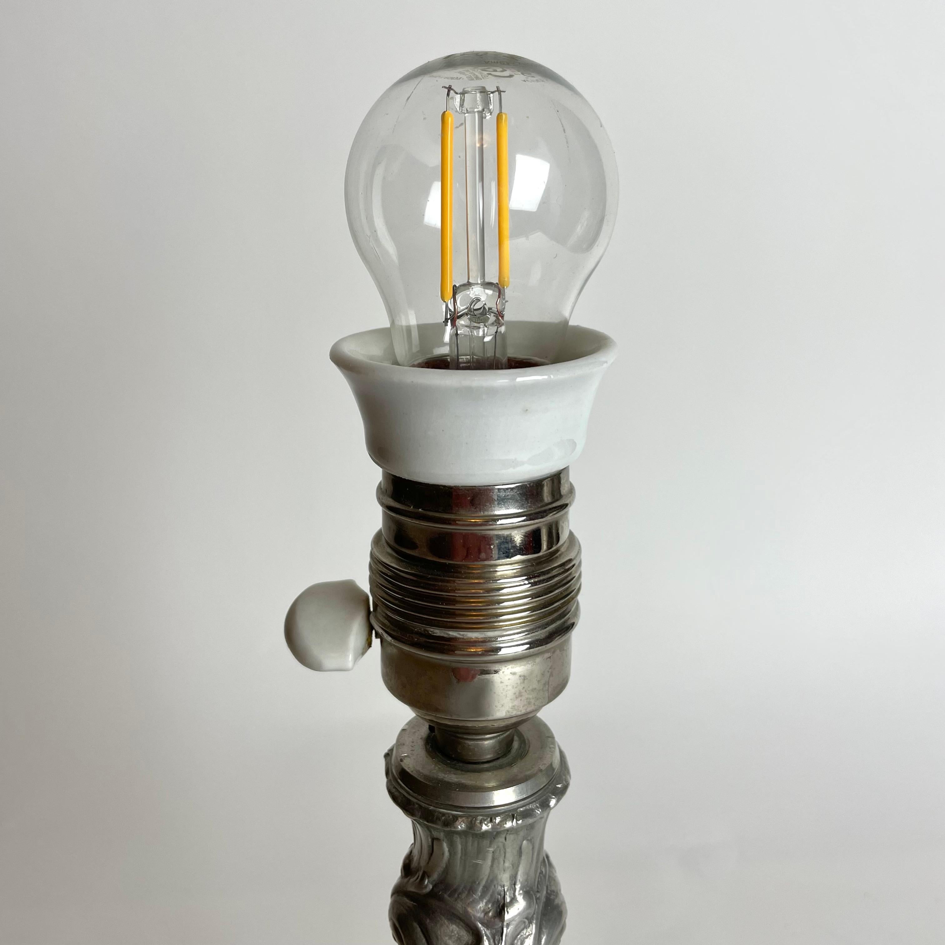 Elegant Table Lamp in pewter in Rococo style from 1938 For Sale 2