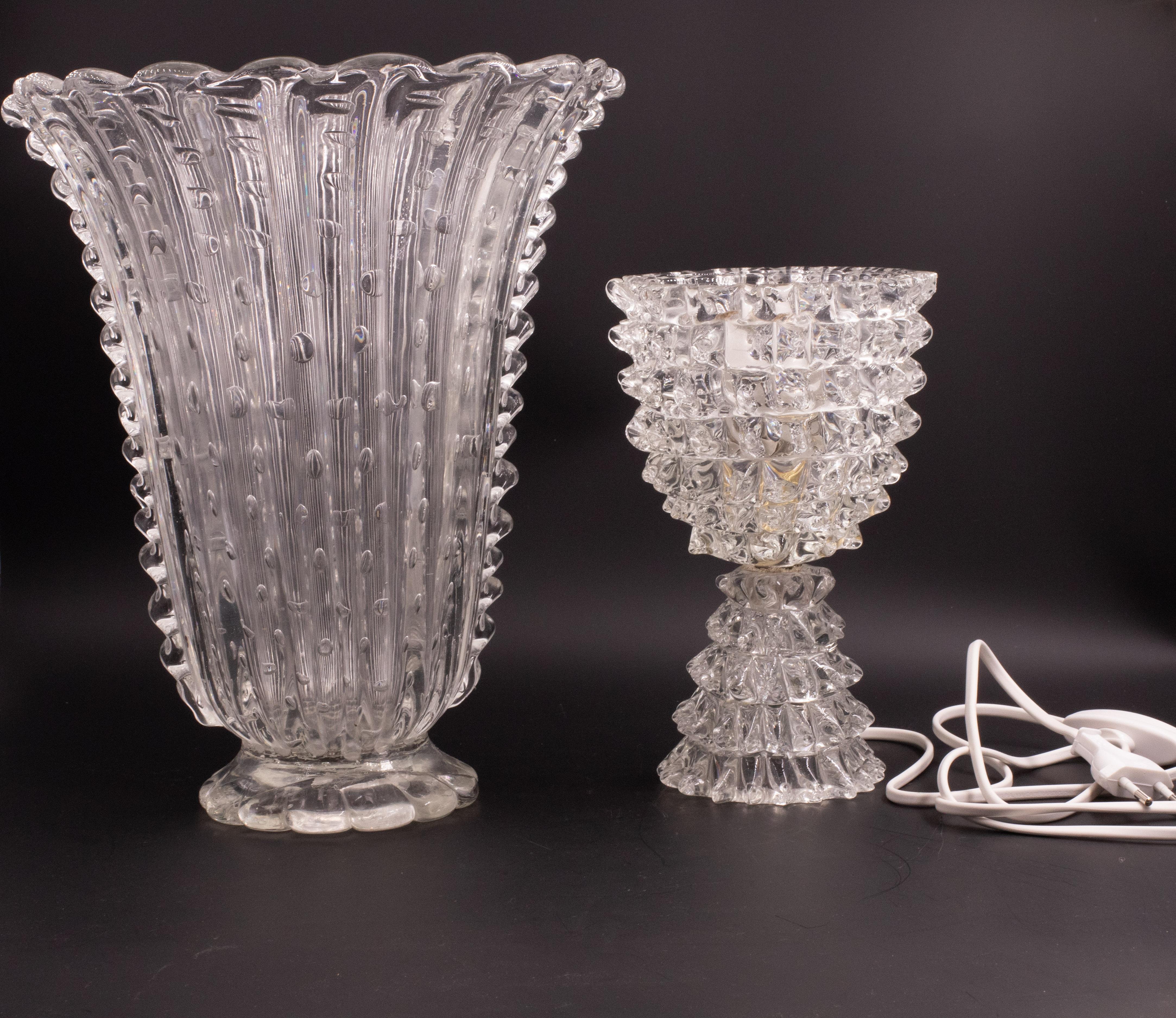 Elegant Table Lamp in Rostrato Murano Glass Vase for Barovier & Toso, 1940s For Sale 6