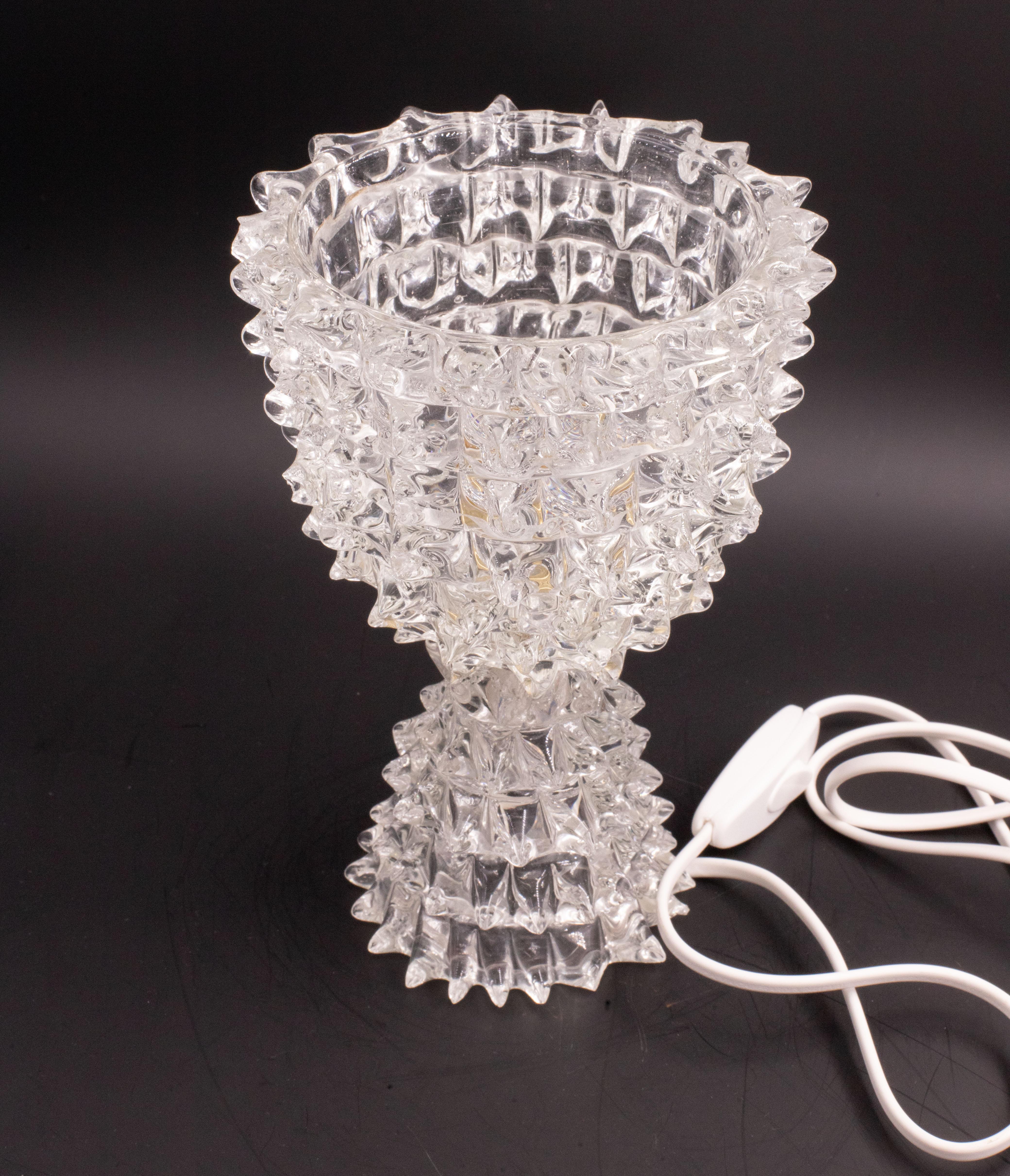 Elegant Table Lamp in Rostrato Murano Glass Vase for Barovier & Toso, 1940s In Good Condition For Sale In Roma, IT