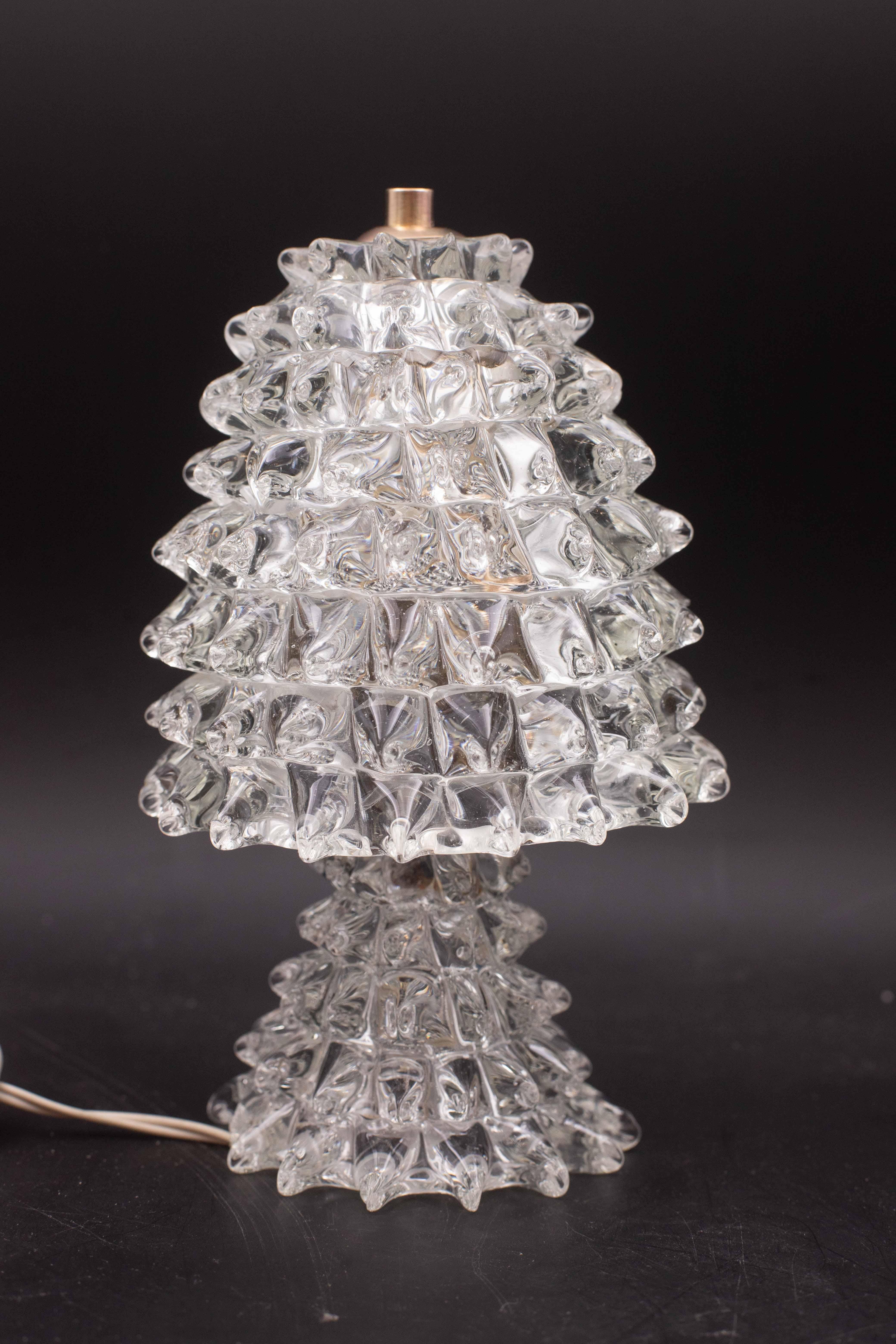 Europeo Elegante lampada da tavolo con vaso in vetro di Murano Rostrato per Barovier&Toso, anni '1950 in vendita