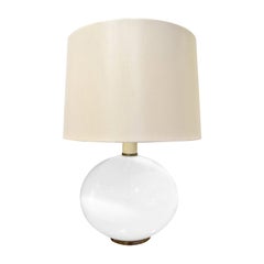 Vintage Elegant Table Lamp in White Glass with Brass Base, 1960s