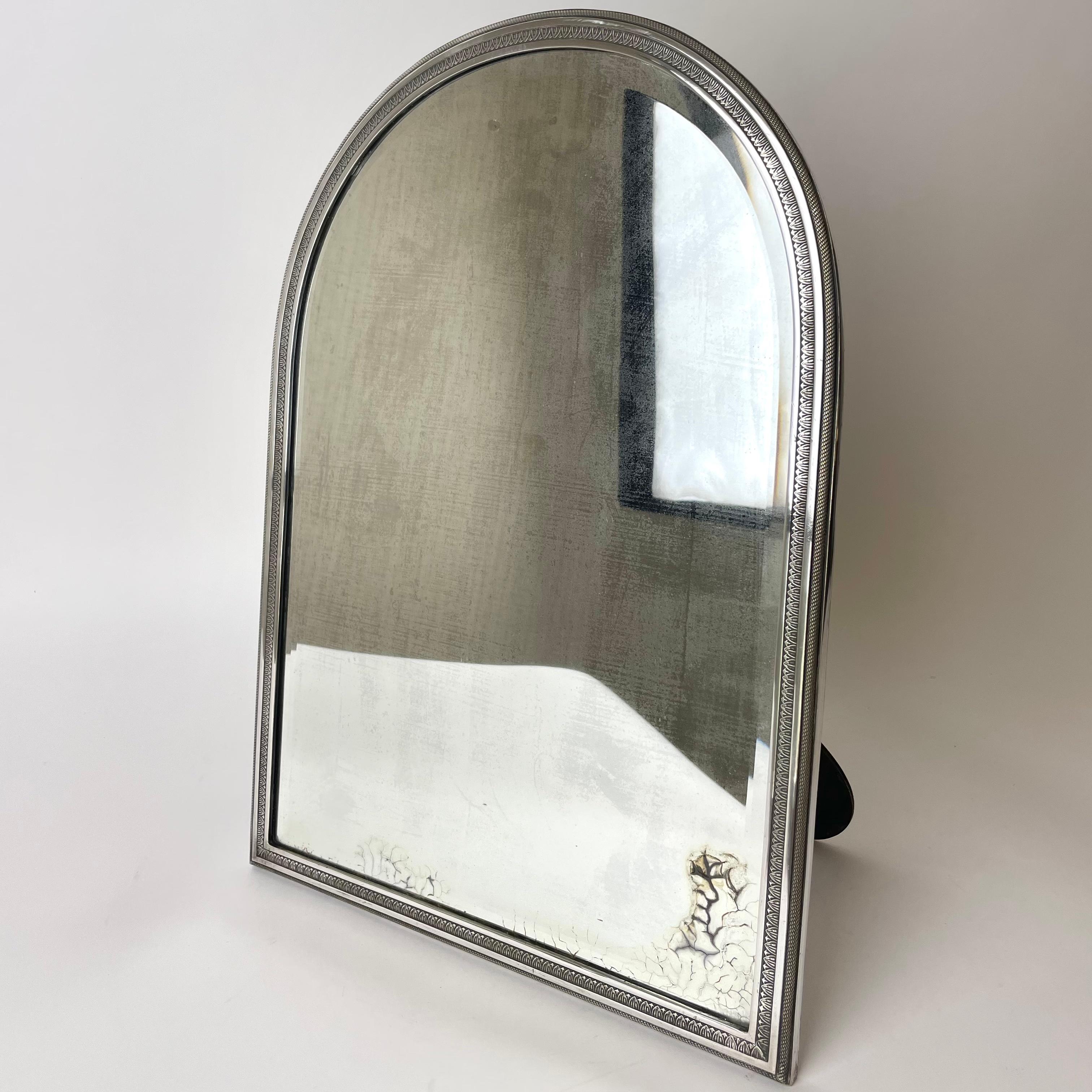 French Elegant Table/Wall Mirror in Plated Silver. Empire Style, 19th Century For Sale
