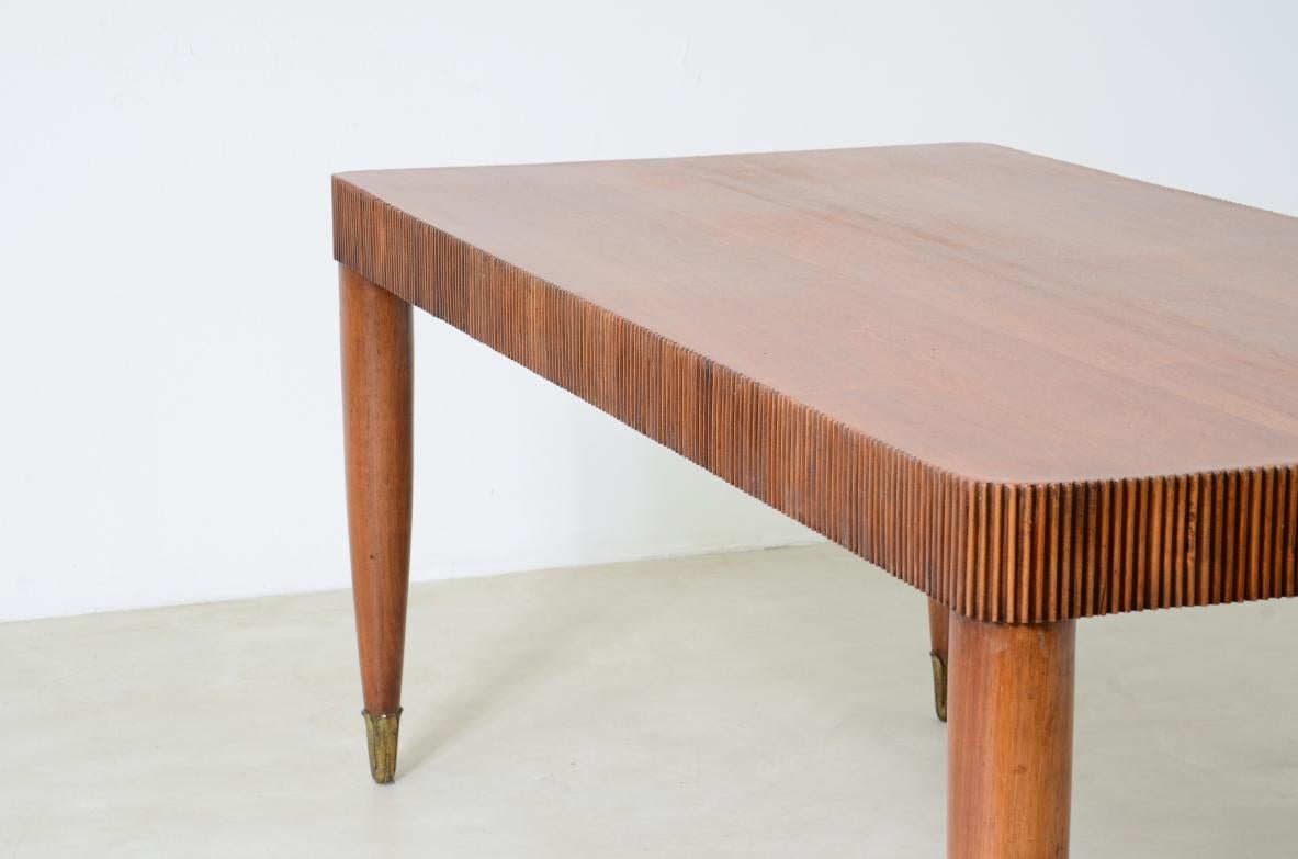 Mid-Century Modern Elegant table with band motif in grissinato wood