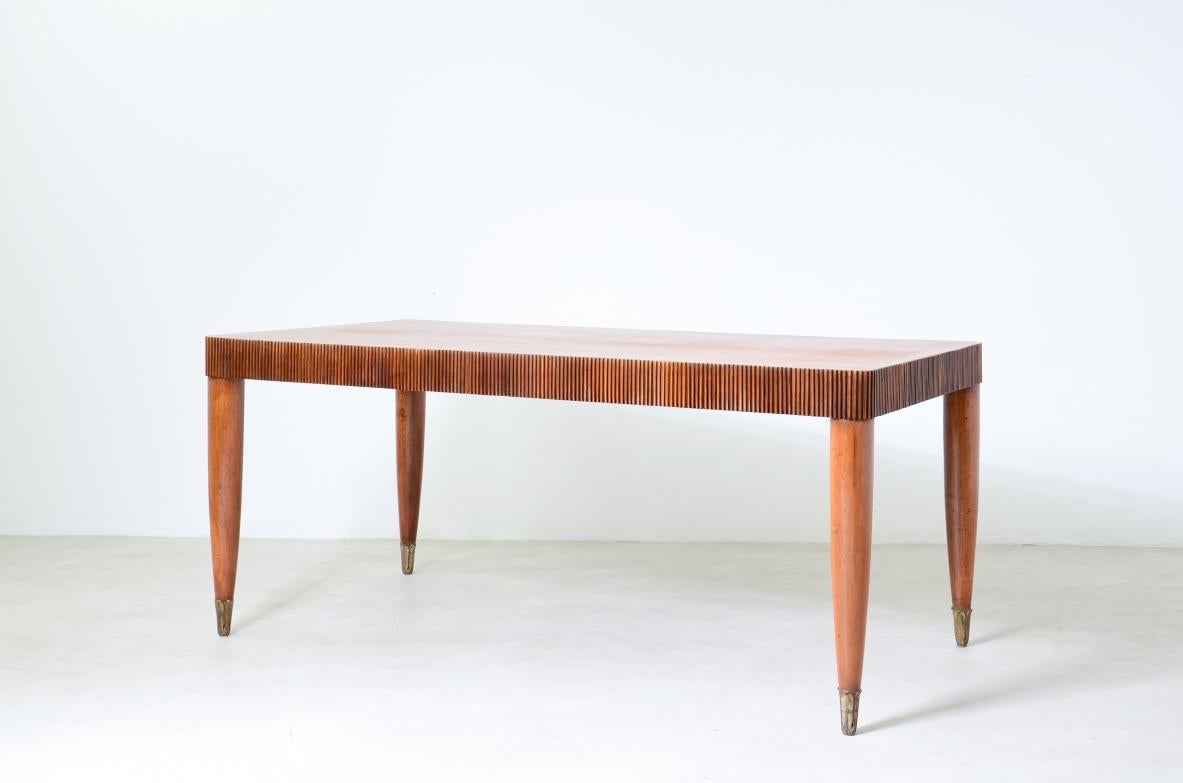 Elegant table with band motif in grissinato wood For Sale 2