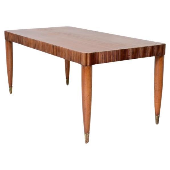 Elegant table with band motif in grissinato wood For Sale