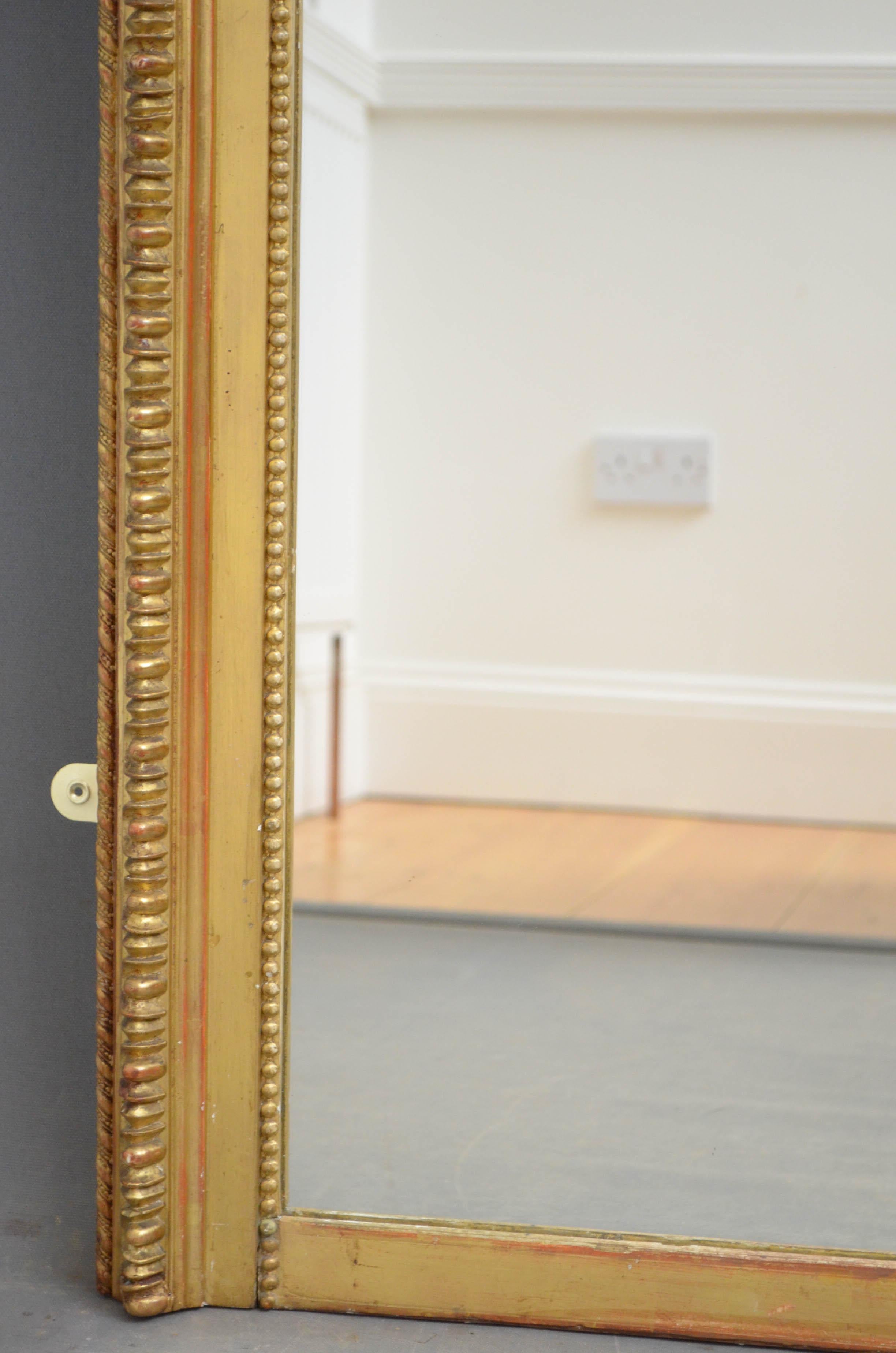 Victorian Elegant Tall 19th Century Giltwood Mirror For Sale