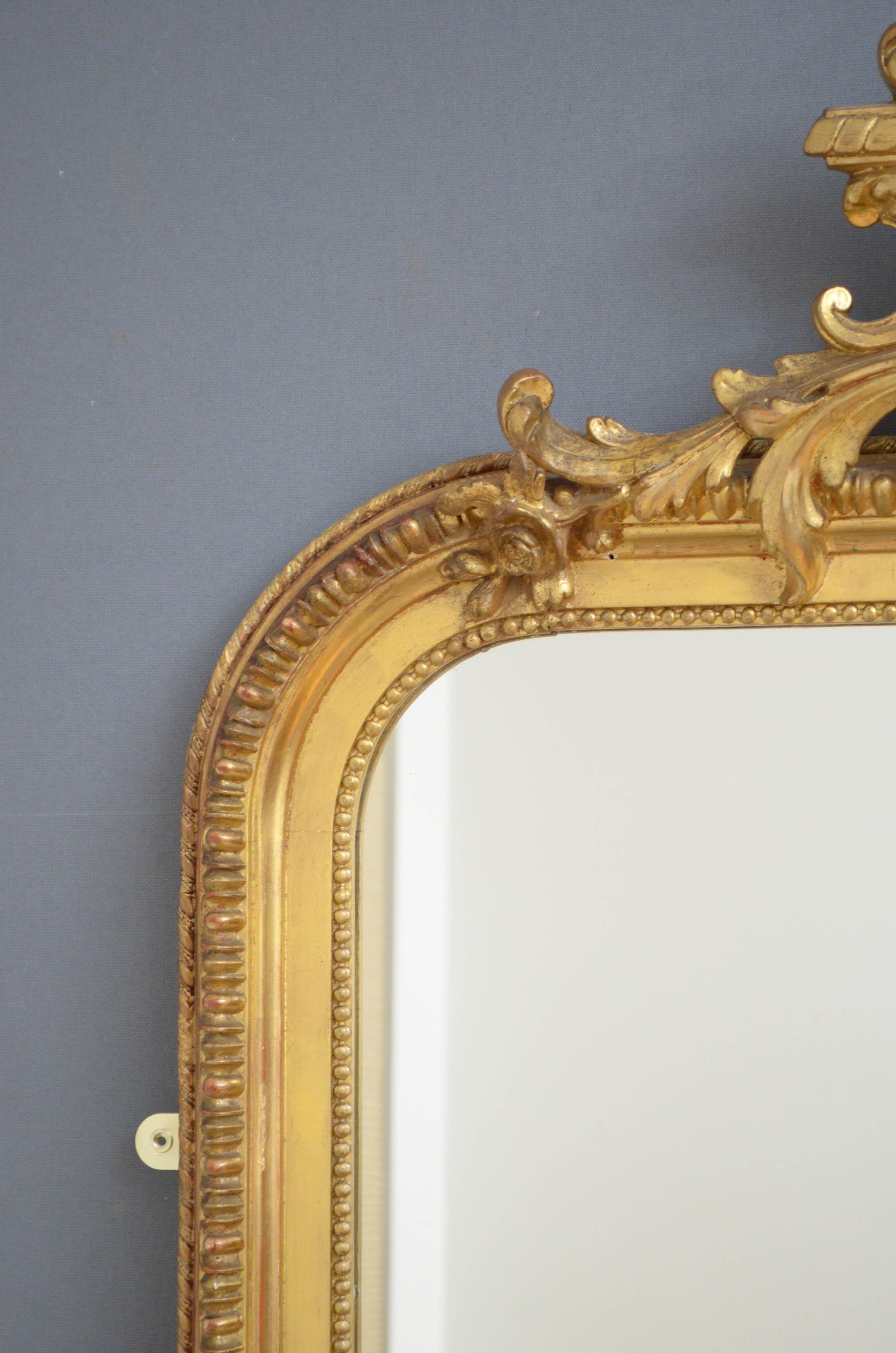 Elegant Tall 19th Century Giltwood Mirror In Good Condition For Sale In Whaley Bridge, GB