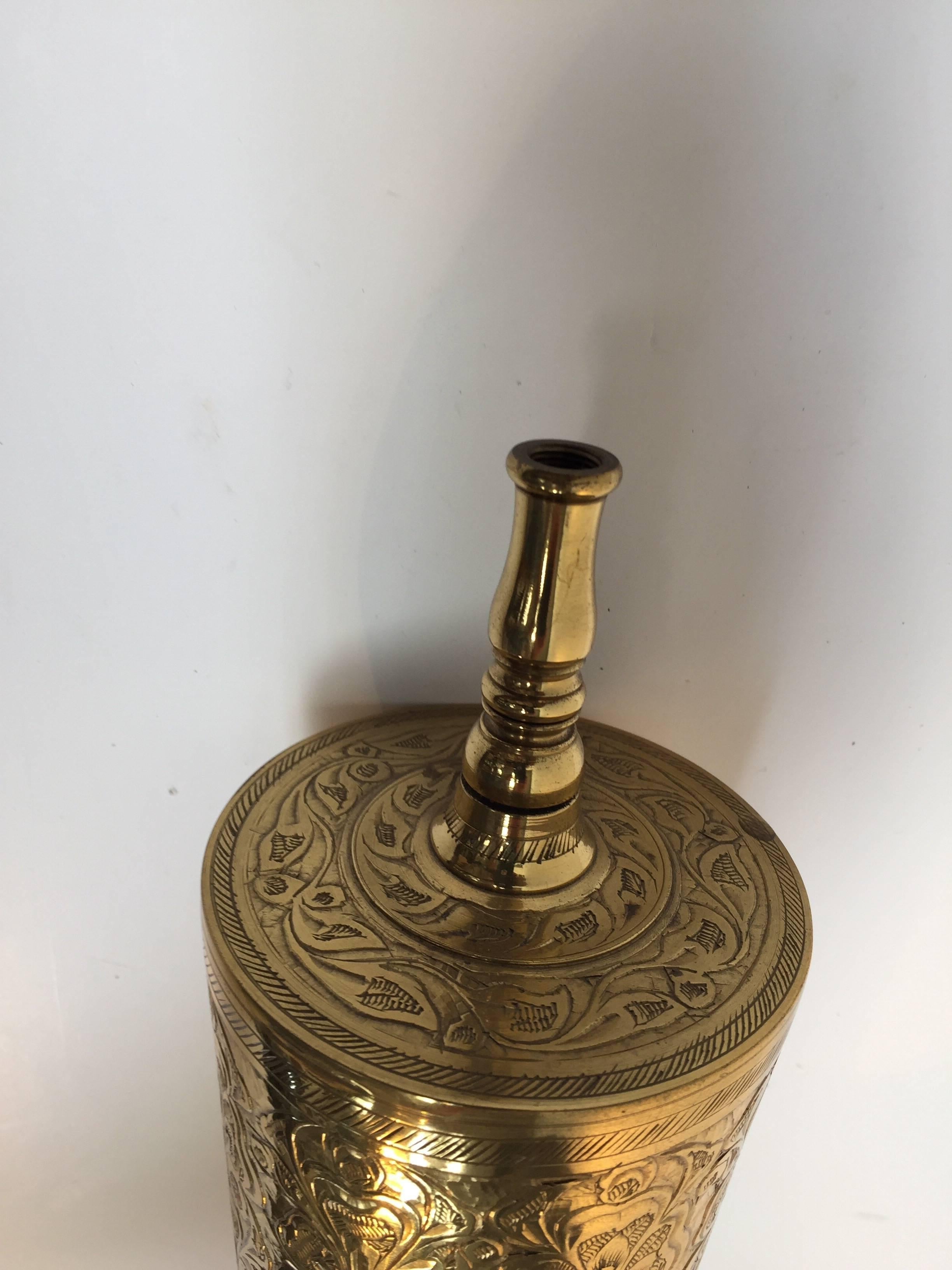 Elegant Tall Moorish Polished Brass Decorative Lamp Base For Sale 3