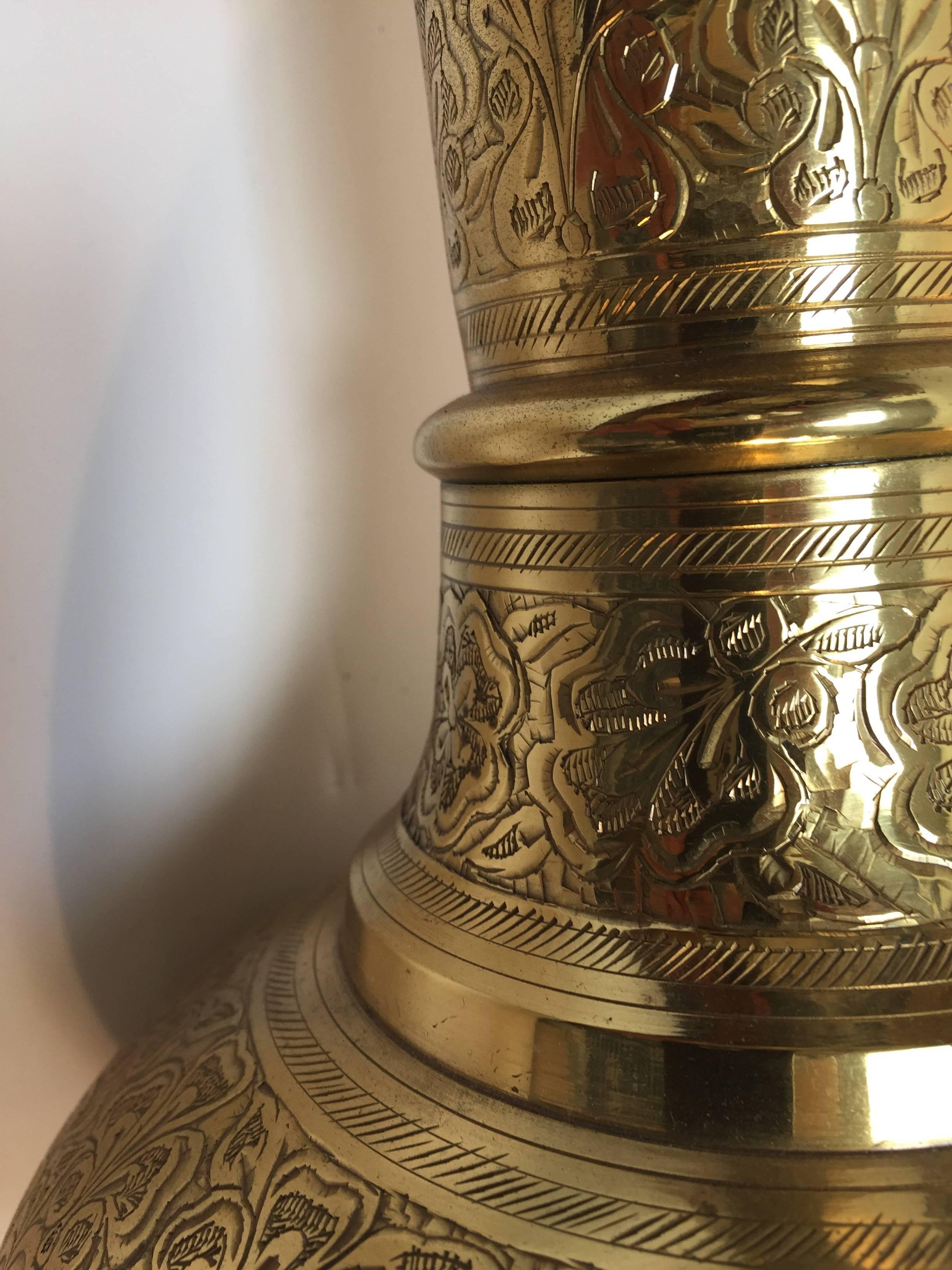 Elegant Tall Moorish Polished Brass Decorative Lamp Base For Sale 4