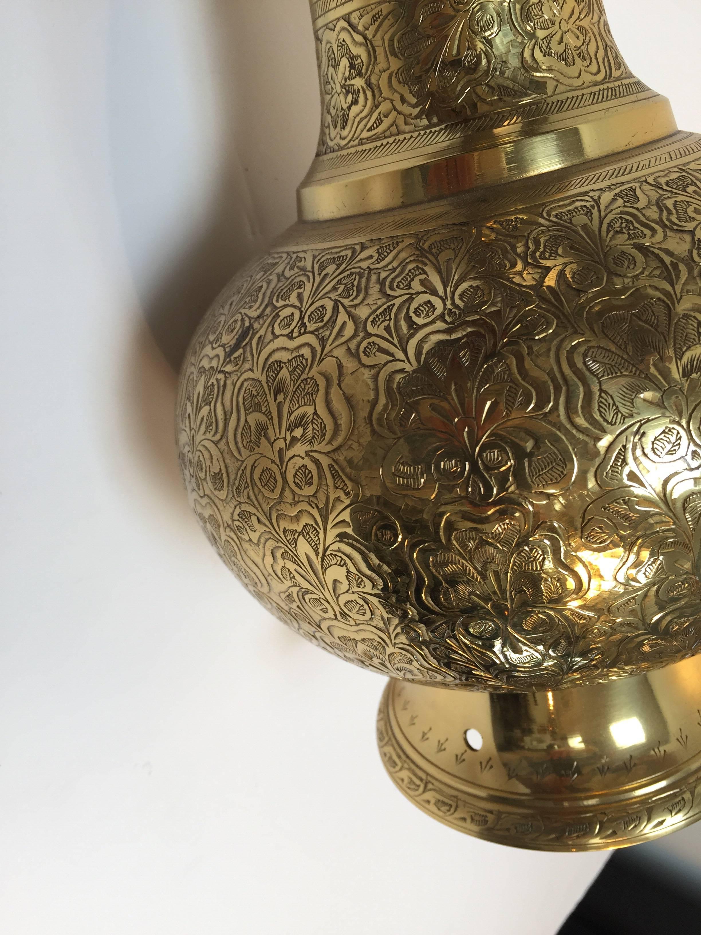 Elegant Tall Moorish Polished Brass Decorative Lamp Base For Sale 5
