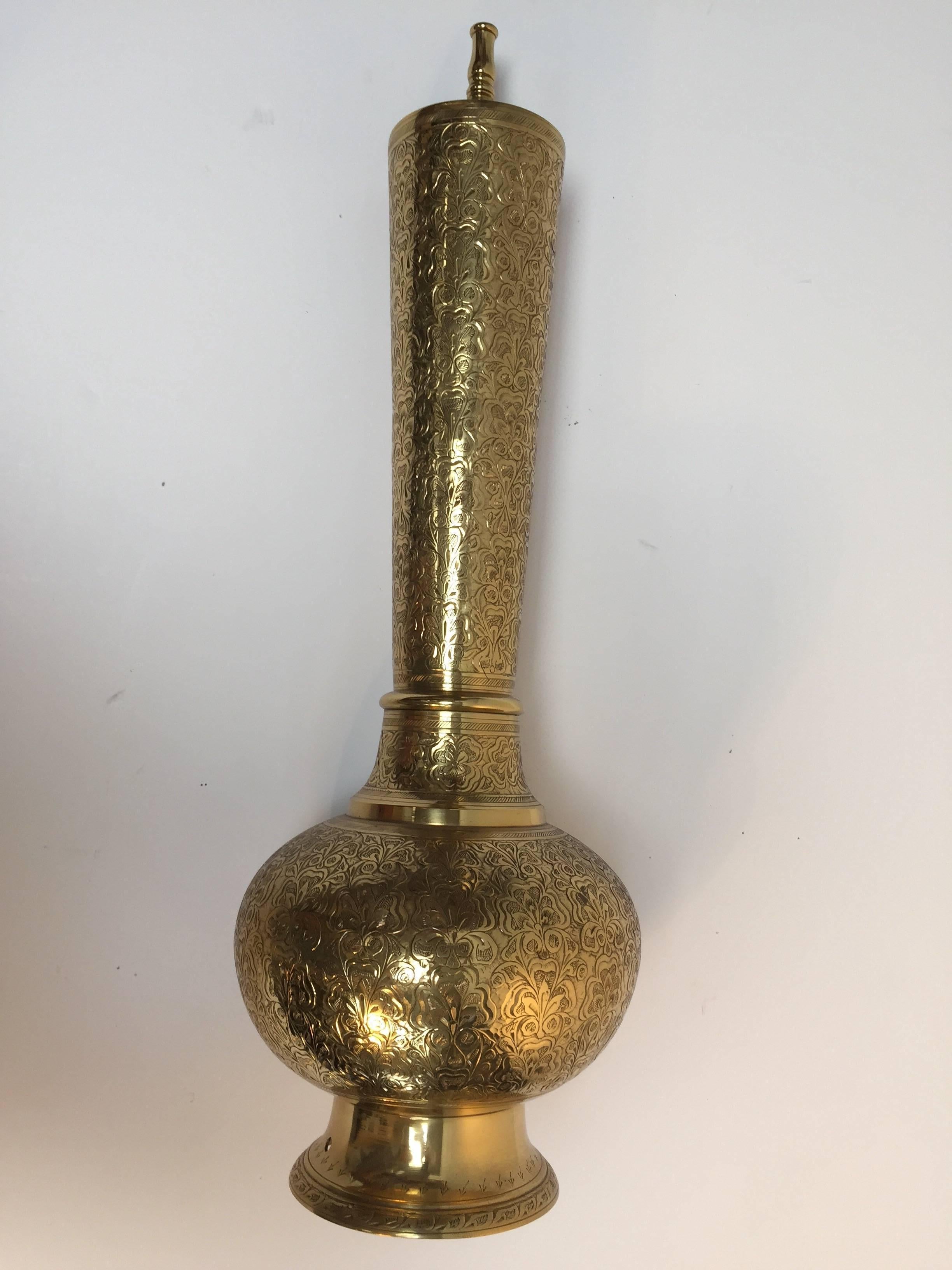 Elegant Tall Moorish Polished Brass Decorative Lamp Base For Sale 6