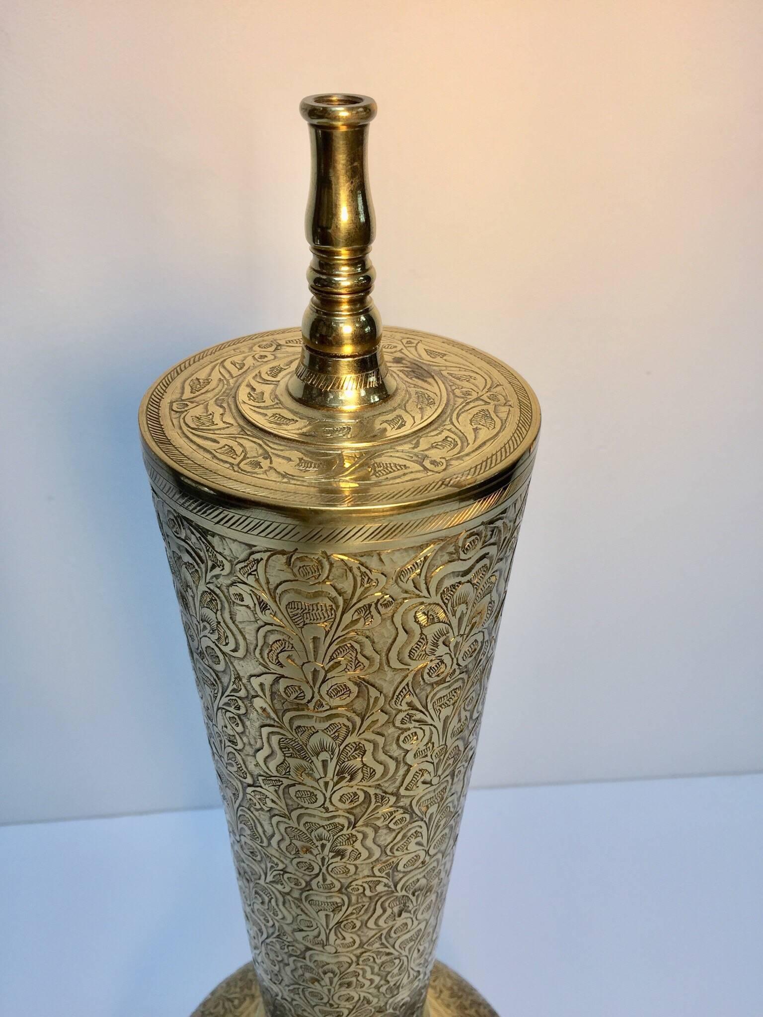 Elegant Tall Moorish Polished Brass Decorative Lamp Base For Sale 7