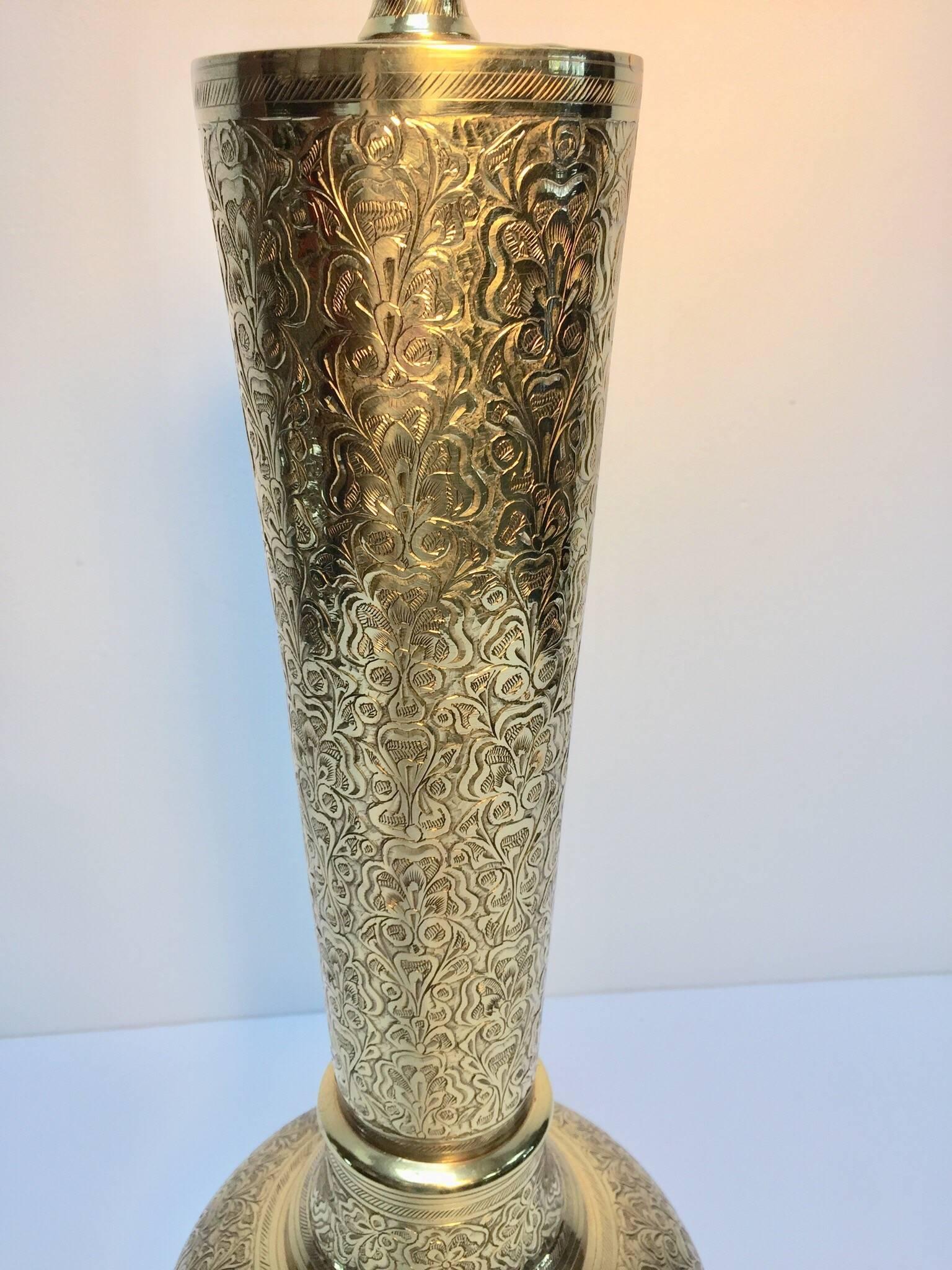 Elegant Tall Moorish Polished Brass Decorative Lamp Base For Sale 8