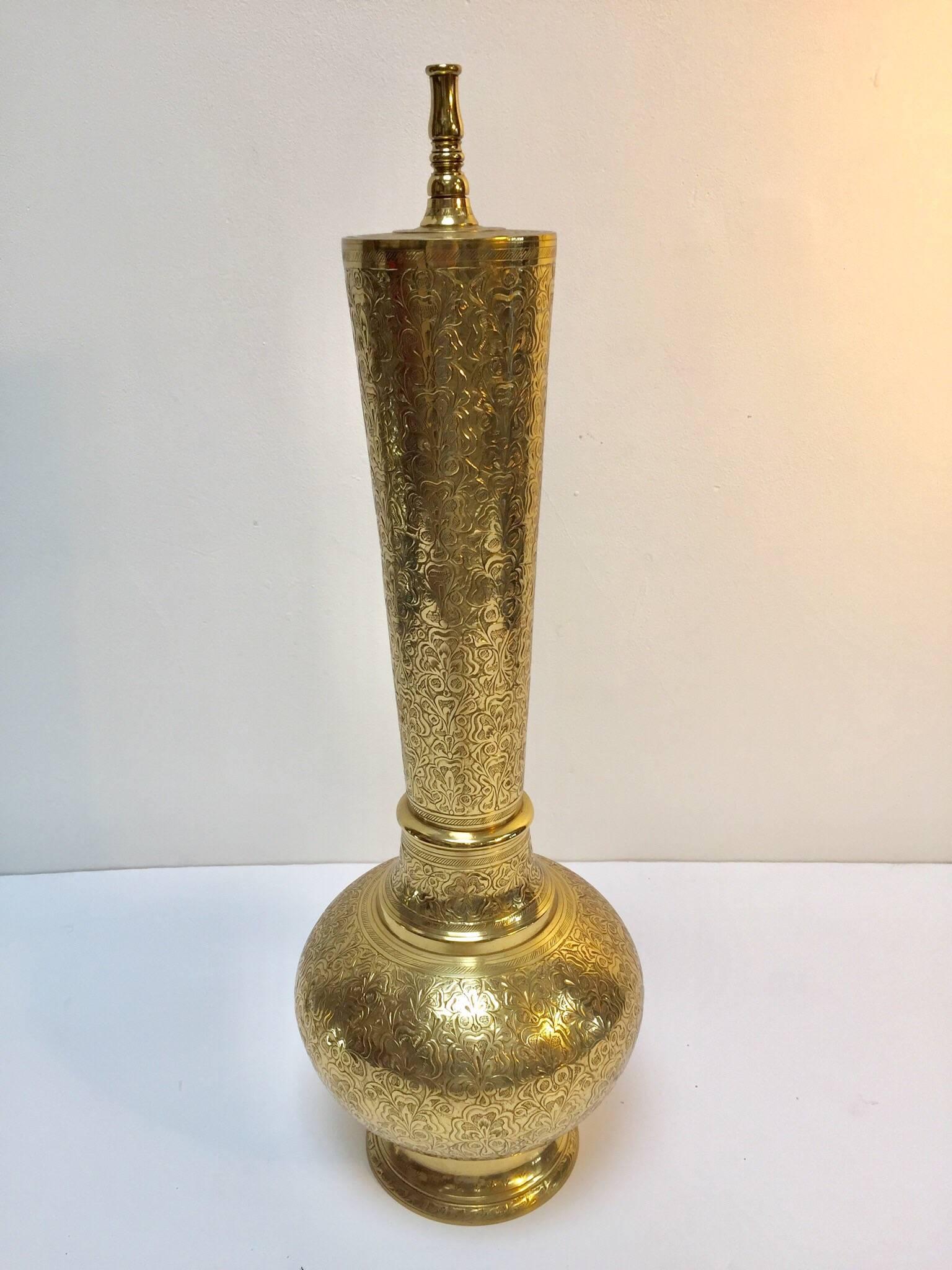 Elegant Tall Moorish Polished Brass Decorative Lamp Base For Sale 9