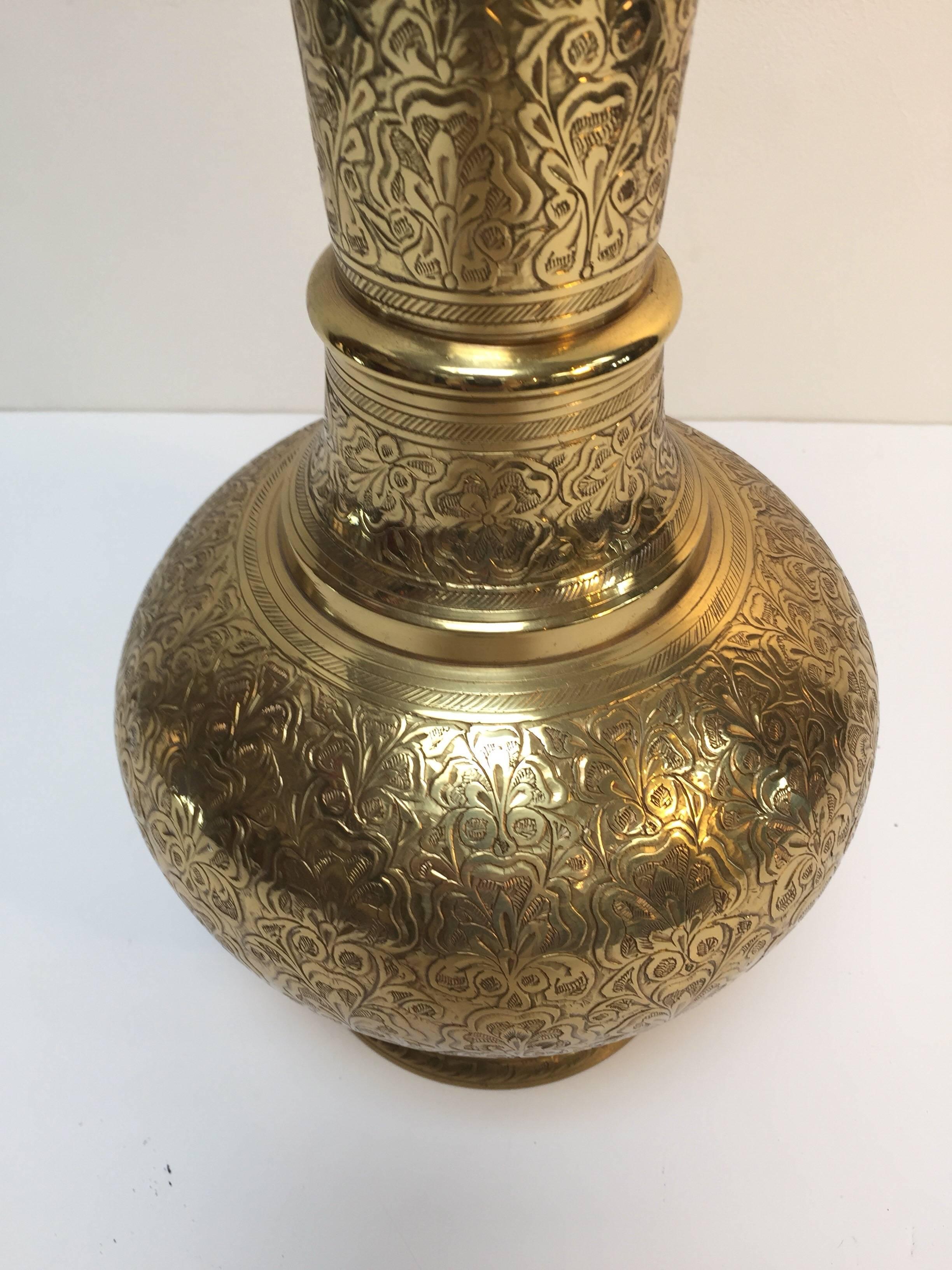 Indian Elegant Tall Moorish Polished Brass Decorative Lamp Base For Sale