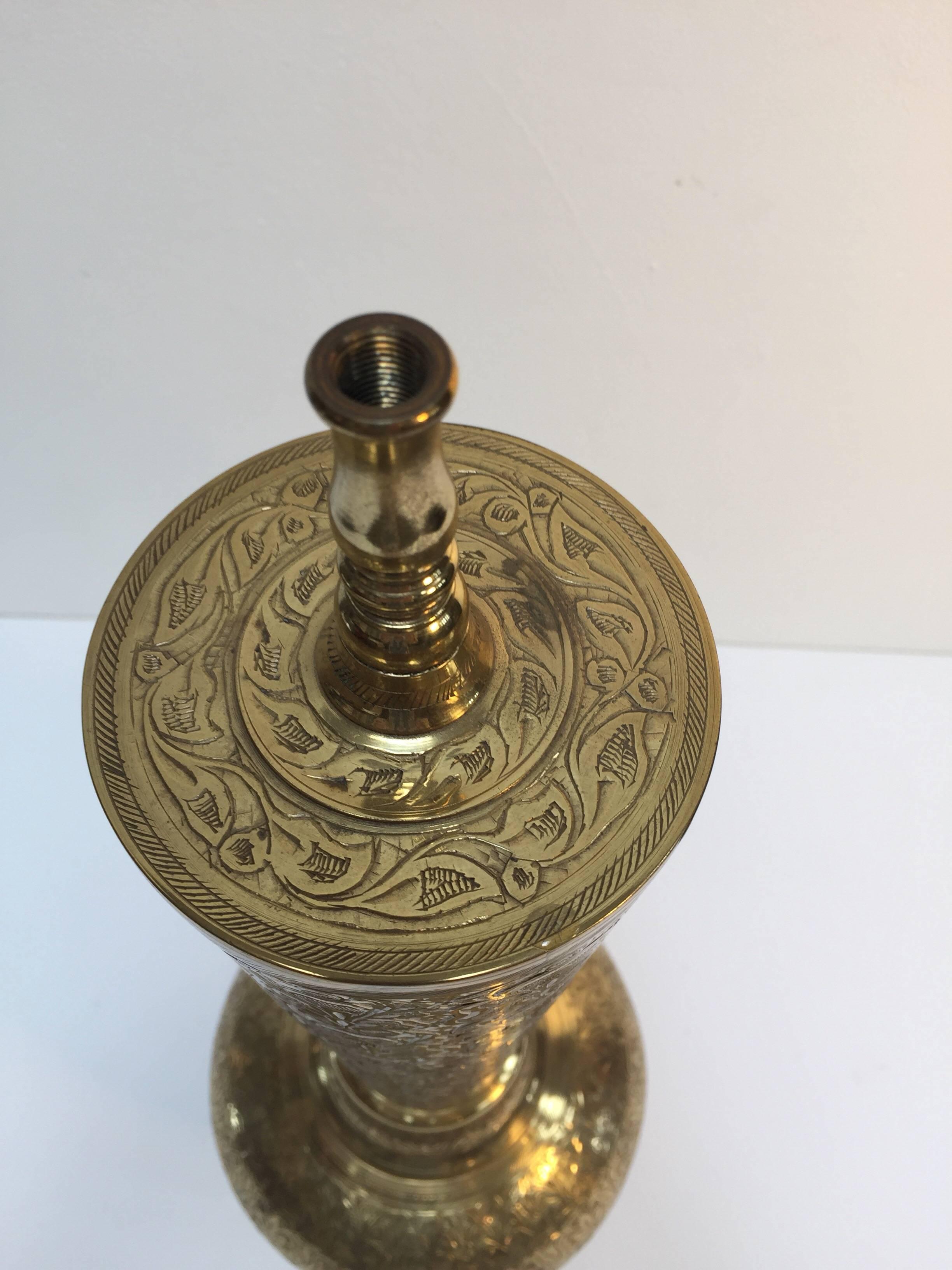 Hand-Crafted Elegant Tall Moorish Polished Brass Decorative Lamp Base For Sale