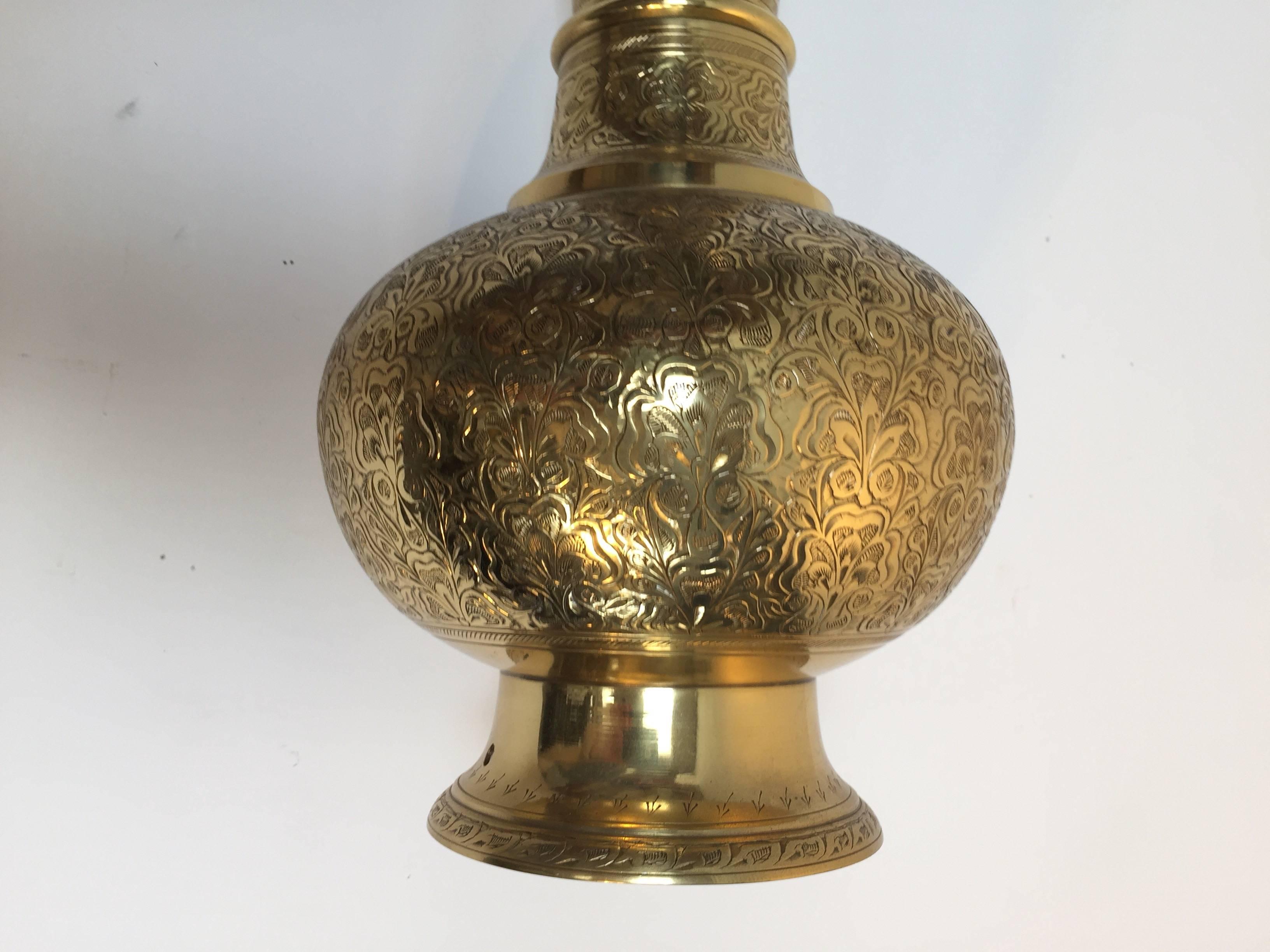 20th Century Elegant Tall Moorish Polished Brass Decorative Lamp Base For Sale