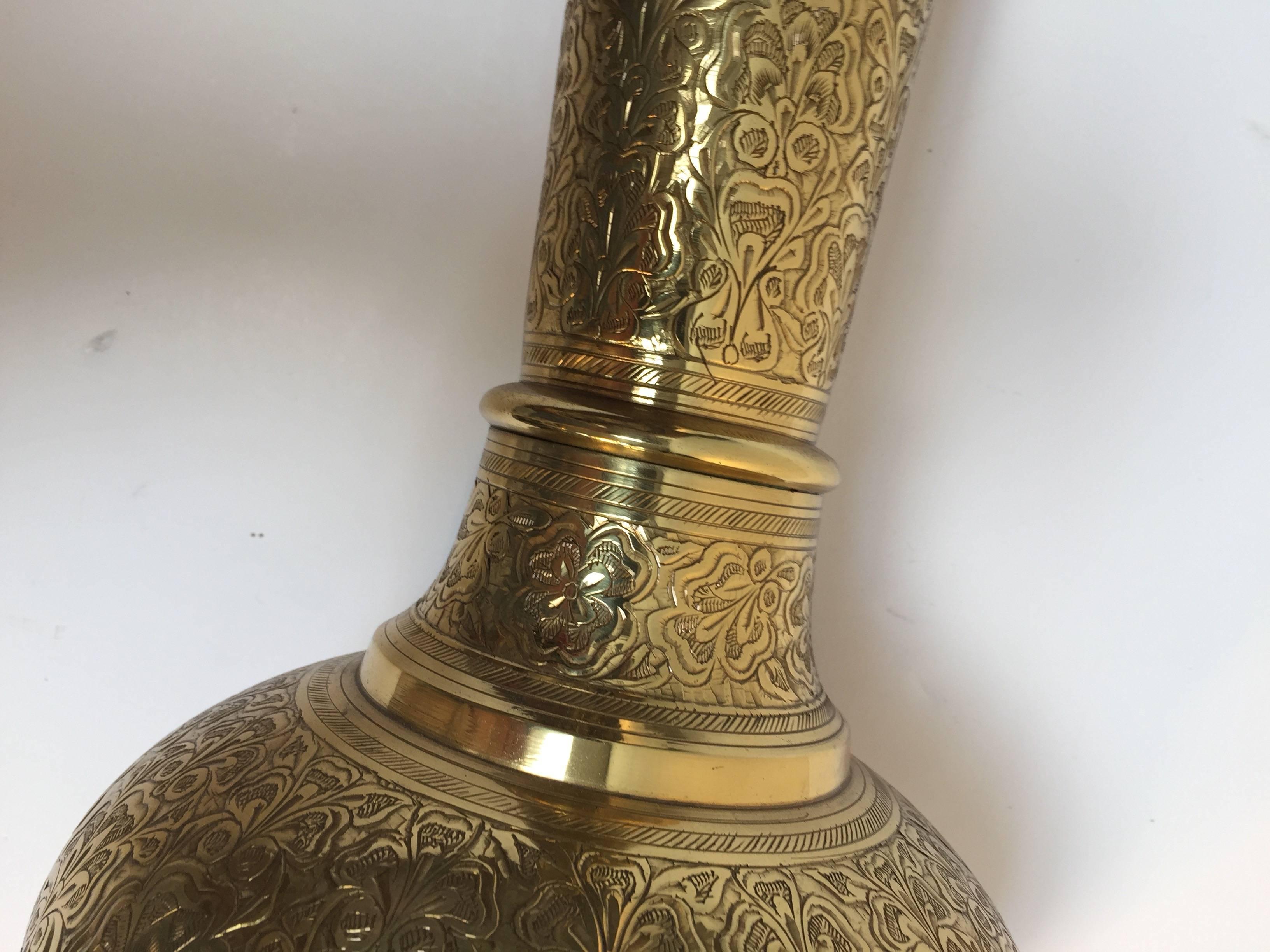 Elegant Tall Moorish Polished Brass Decorative Lamp Base For Sale 2