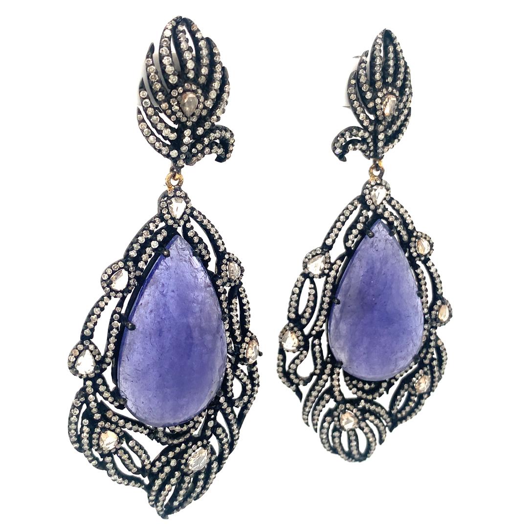 Elegant Tanzanite & Diamond Earrings in Sterling Silver In New Condition For Sale In New York, NY
