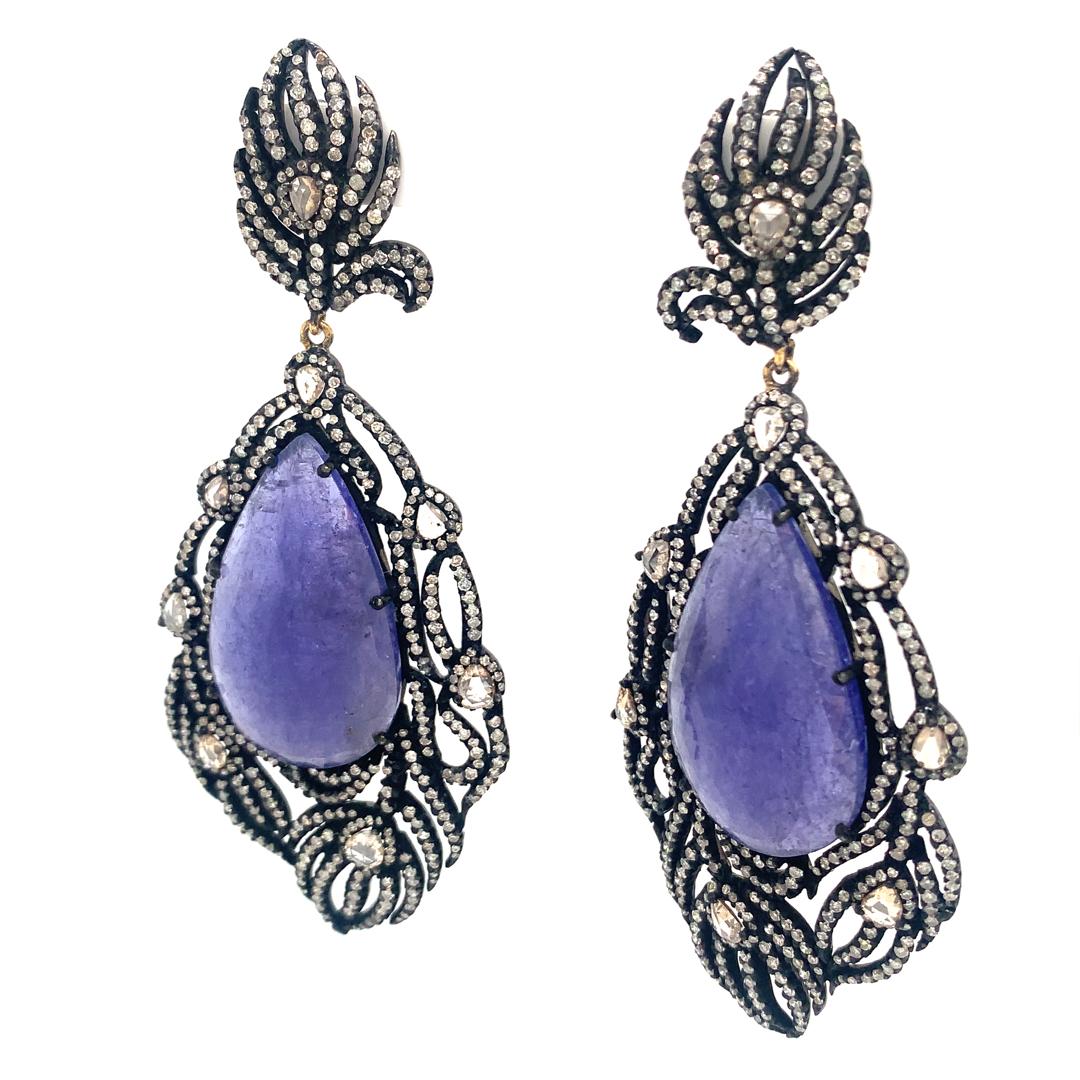 Elegant Tanzanite & Diamond Earrings in Sterling Silver For Sale 1