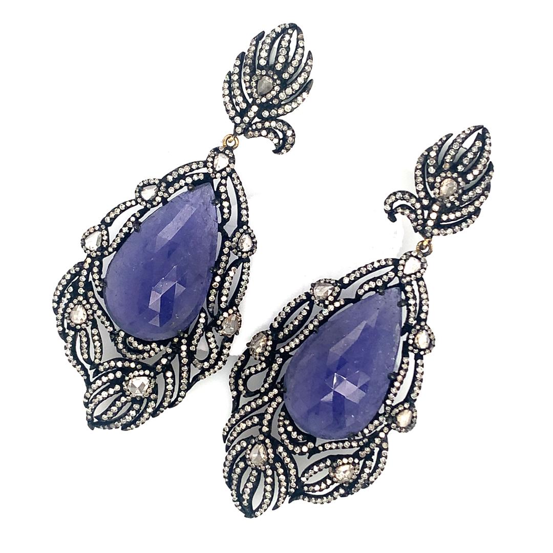 Elegant Tanzanite & Diamond Earrings in Sterling Silver For Sale 2