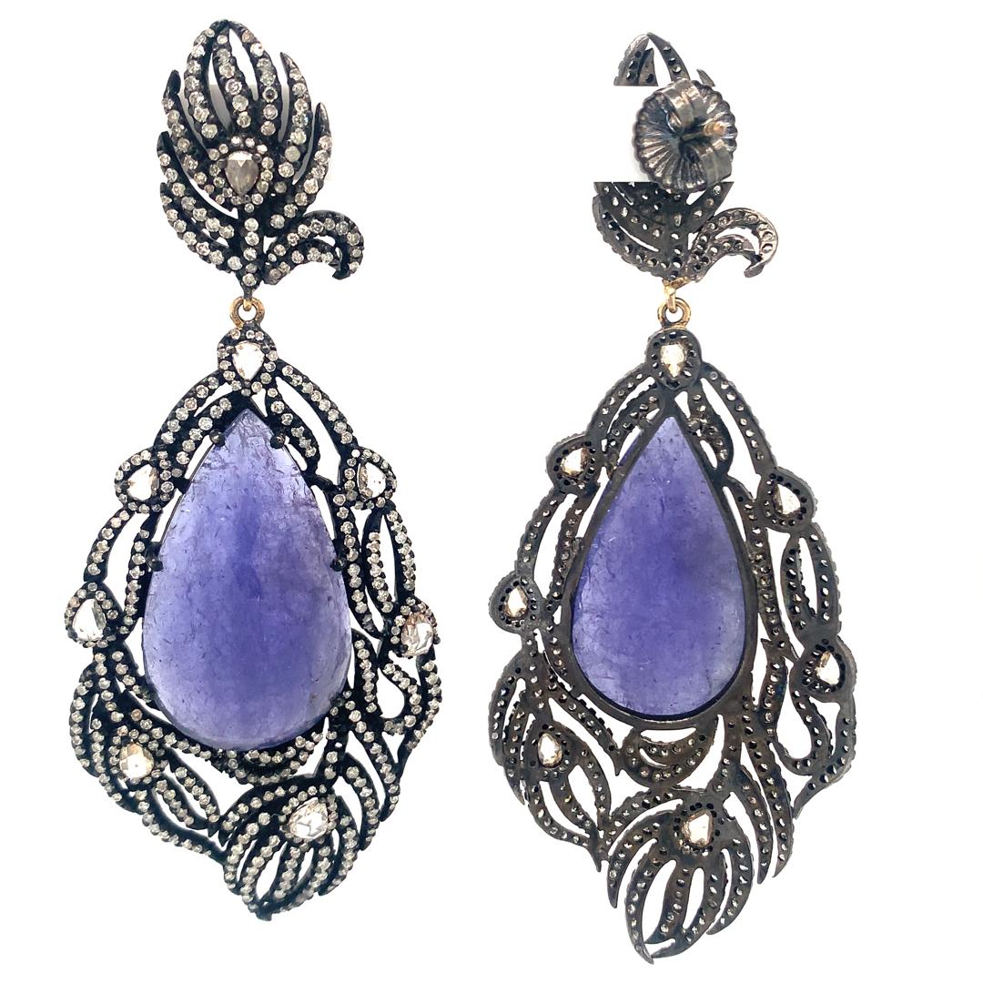 Elegant Tanzanite & Diamond Earrings in Sterling Silver For Sale 3