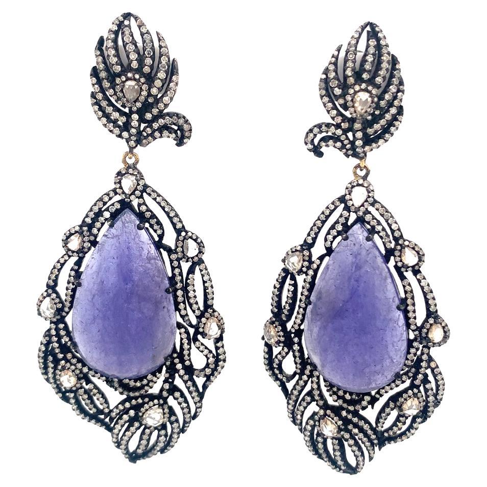 Elegant Tanzanite & Diamond Earrings in Sterling Silver For Sale