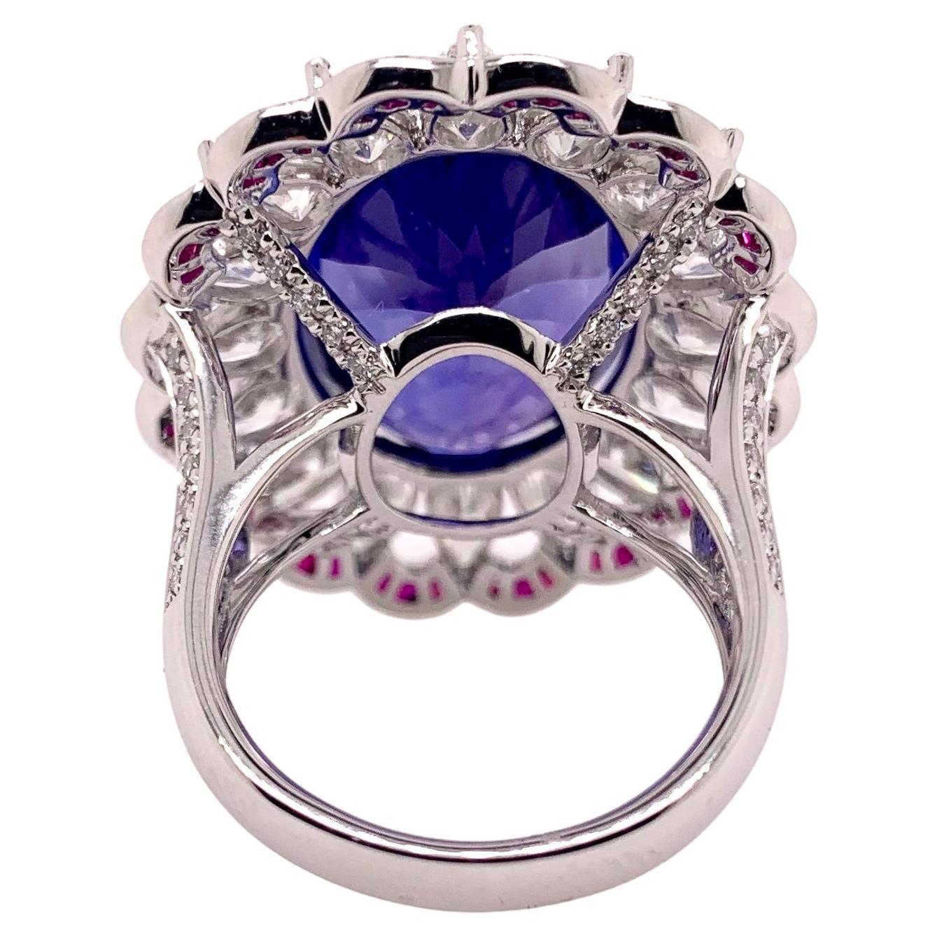 Cocktail- Dinner-Ring aus Platin mit Tansanit, Rubin und Diamant (Zeitgenössisch) im Angebot