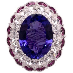 Elegant Tanzanite Ruby Diamond Cocktail Dinner Ring in Platinum