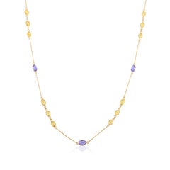Elegant Tanzanite Yellow Sapphire Chain Necklace Gift for Mom in 18k Yellow Gold