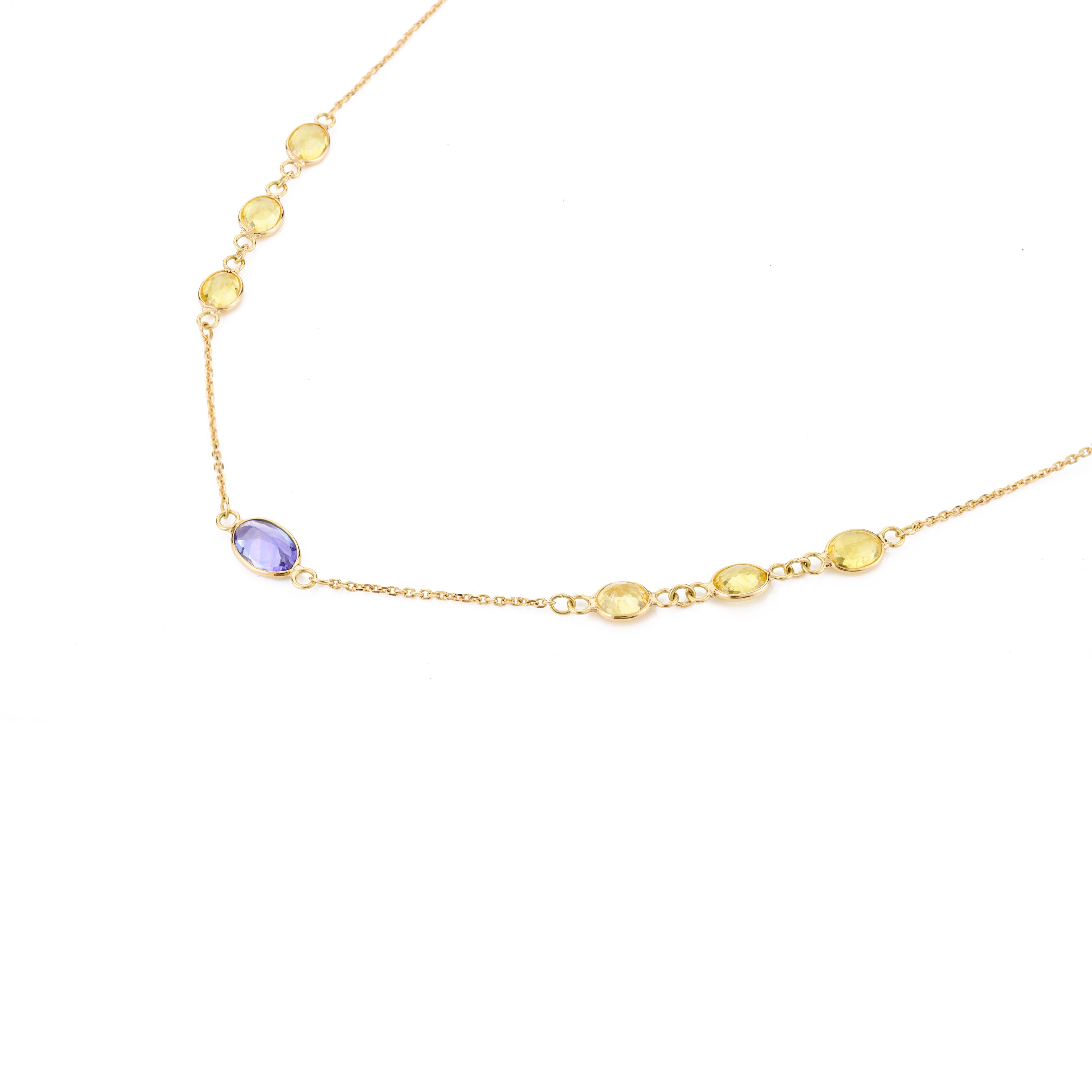 Oval Cut Elegant Tanzanite Yellow Sapphire Chain Necklace Gift for Mom in 18k Yellow Gold For Sale