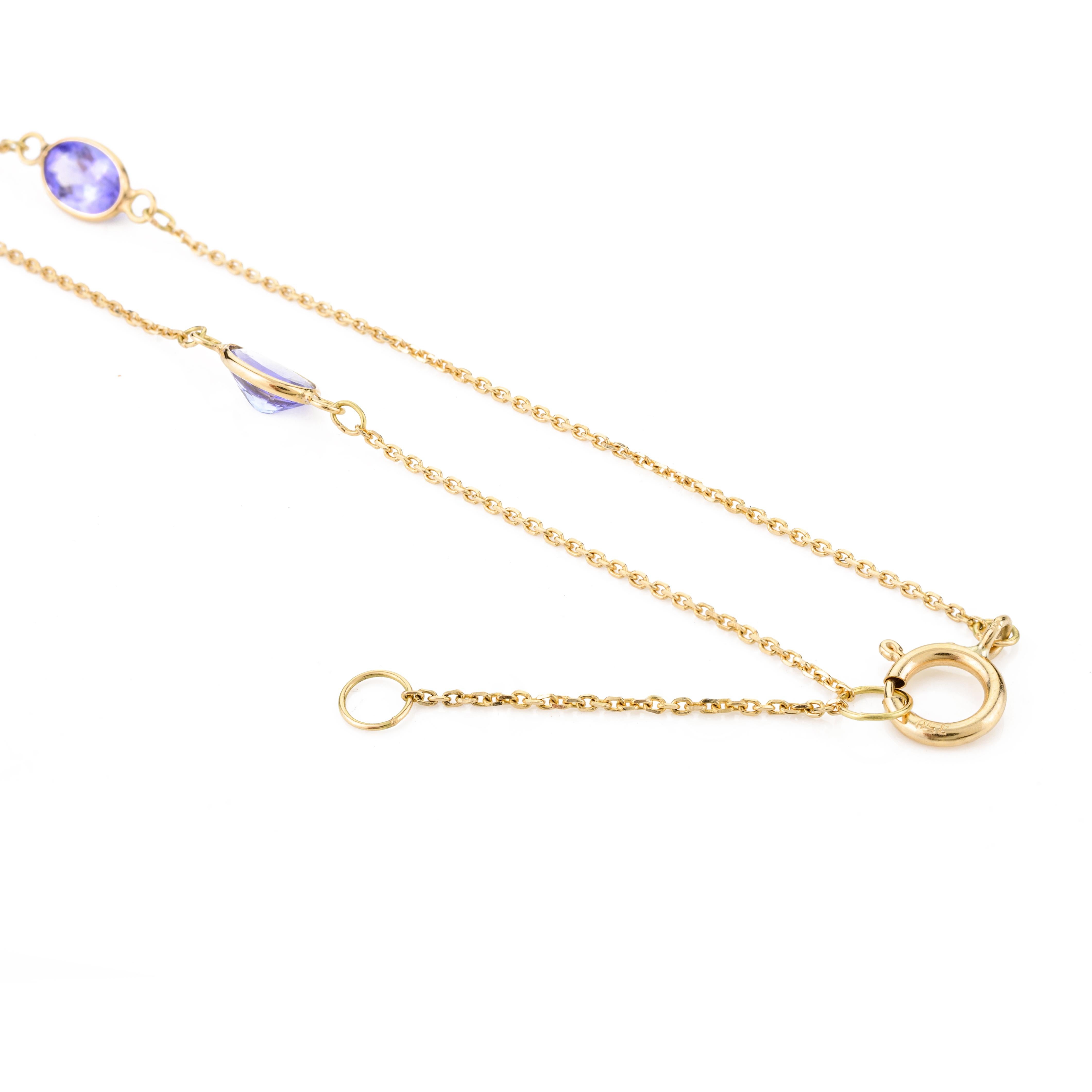 Elegant Tanzanite Yellow Sapphire Chain Necklace Gift for Mom in 18k Yellow Gold In New Condition For Sale In New York, NY