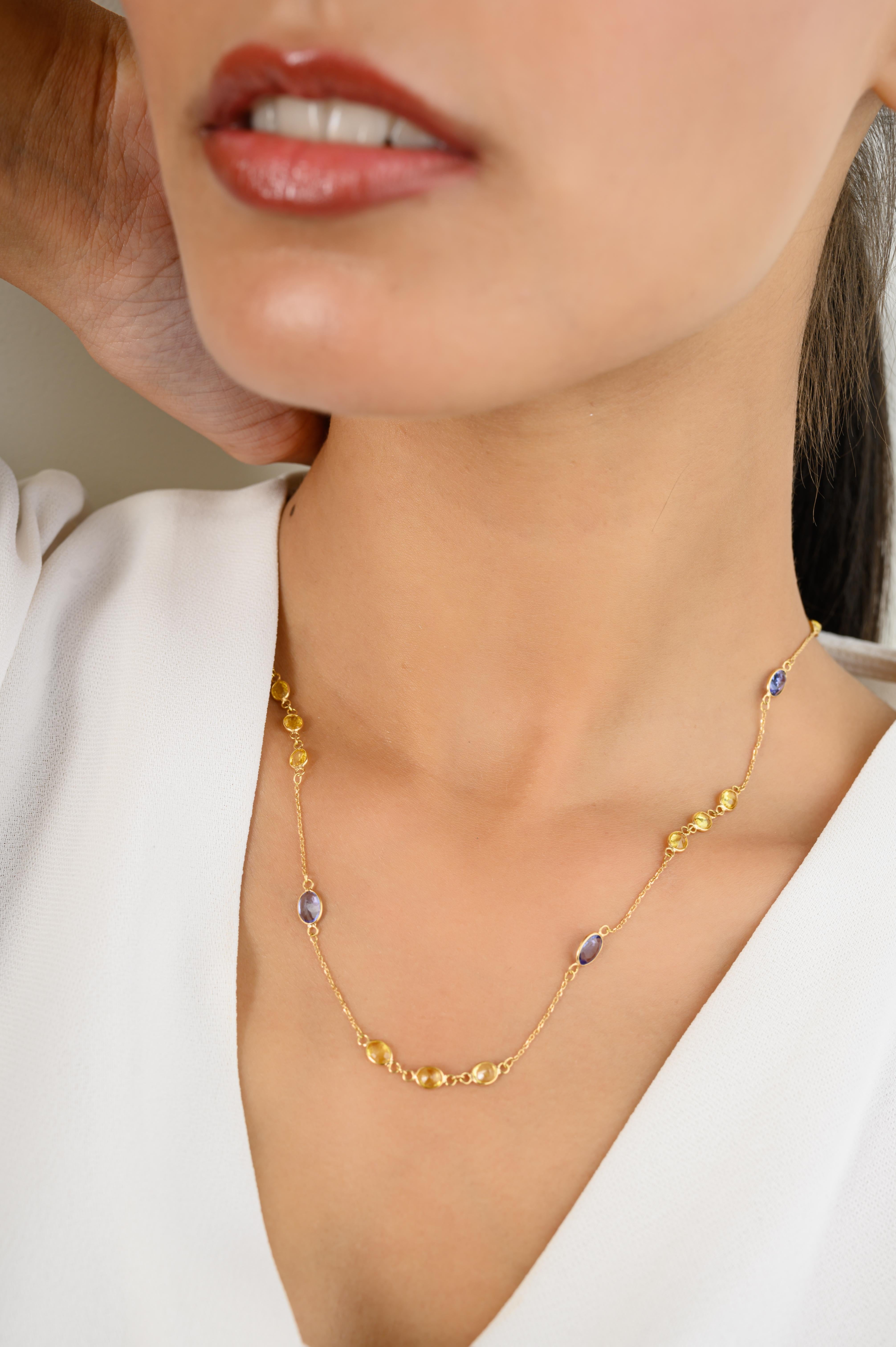 Elegant Tanzanite Yellow Sapphire Chain Necklace Gift for Mom in 18k Yellow Gold For Sale 1