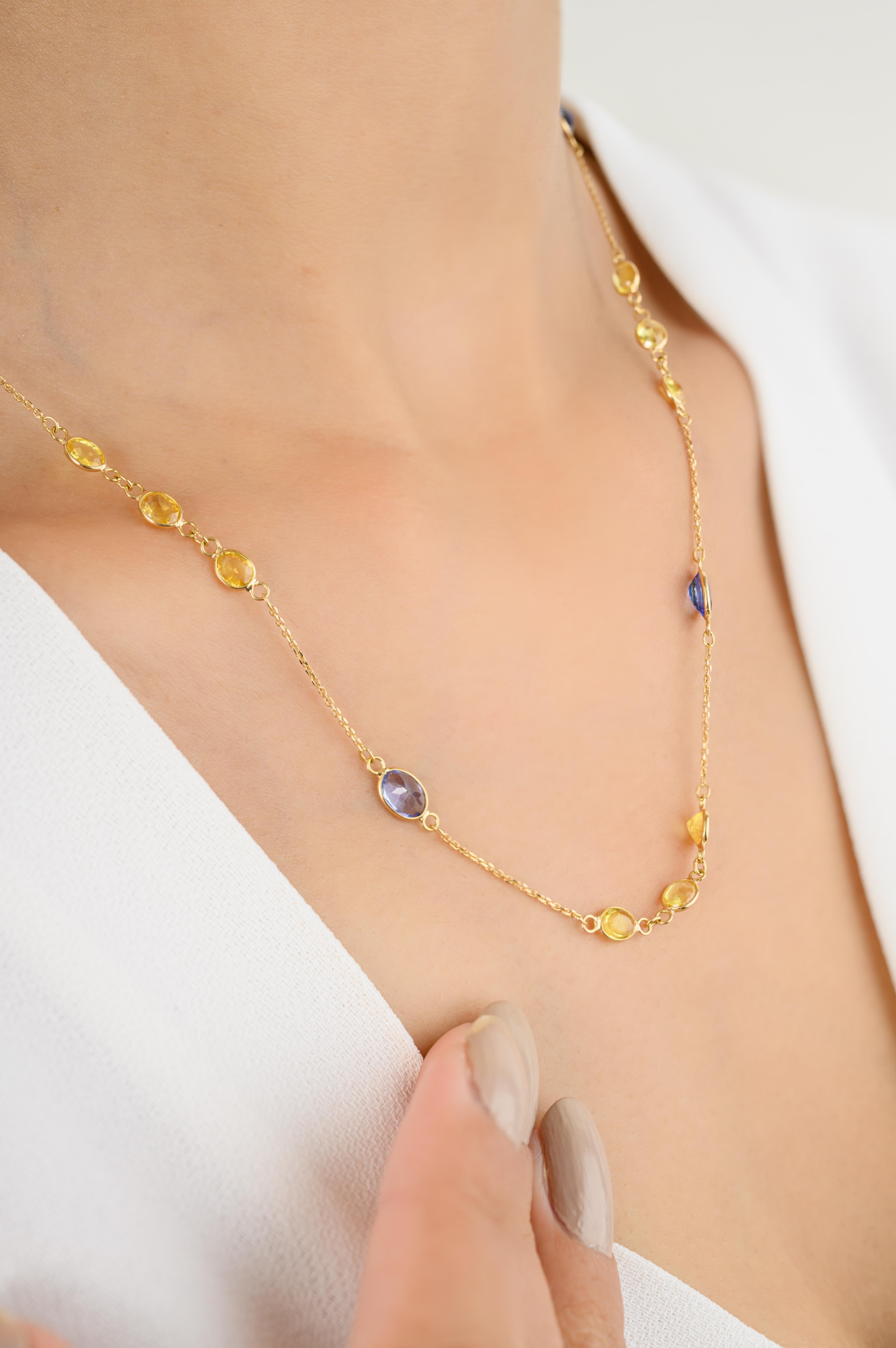 Elegant Tanzanite Yellow Sapphire Chain Necklace Gift for Mom in 18k Yellow Gold For Sale 2