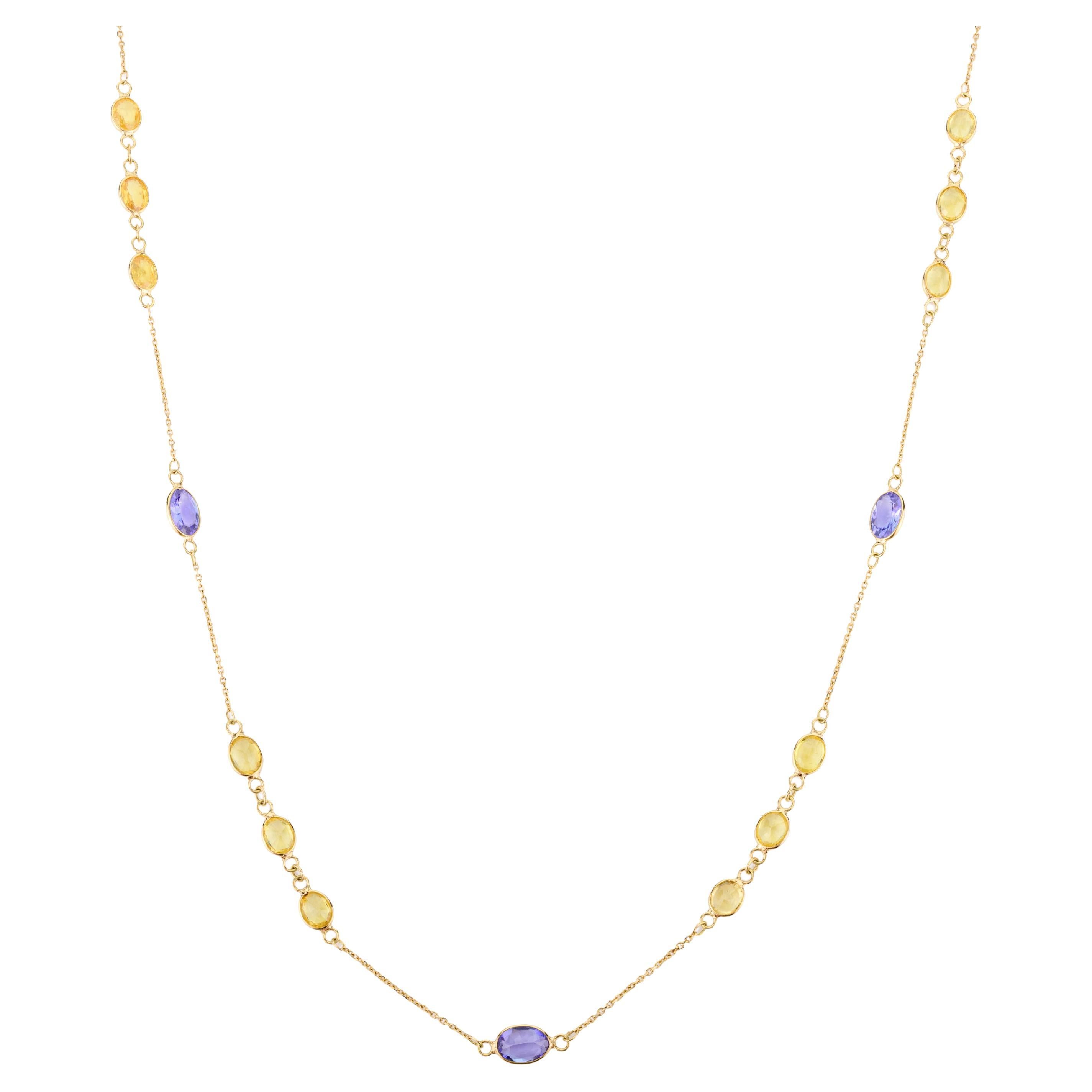Elegante collar con cadena de zafiro amarillo tanzanita Regalo para mamá en oro amarillo de 18 quilates