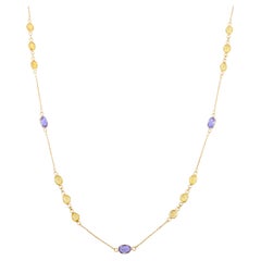 Elegant Tanzanite Yellow Sapphire Chain Necklace Gift for Mom in 18k Yellow Gold