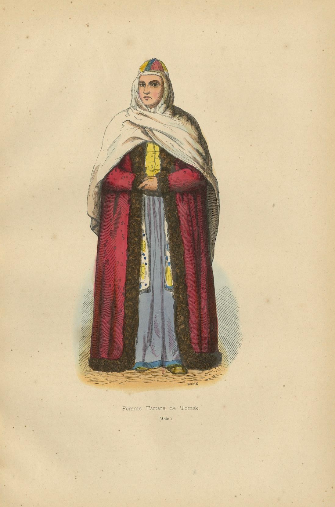 Elegante Tartarfrau aus Tomek: handkoloriertes Porträt aus dem 19. Jahrhundert (Mittleres 19. Jahrhundert) im Angebot
