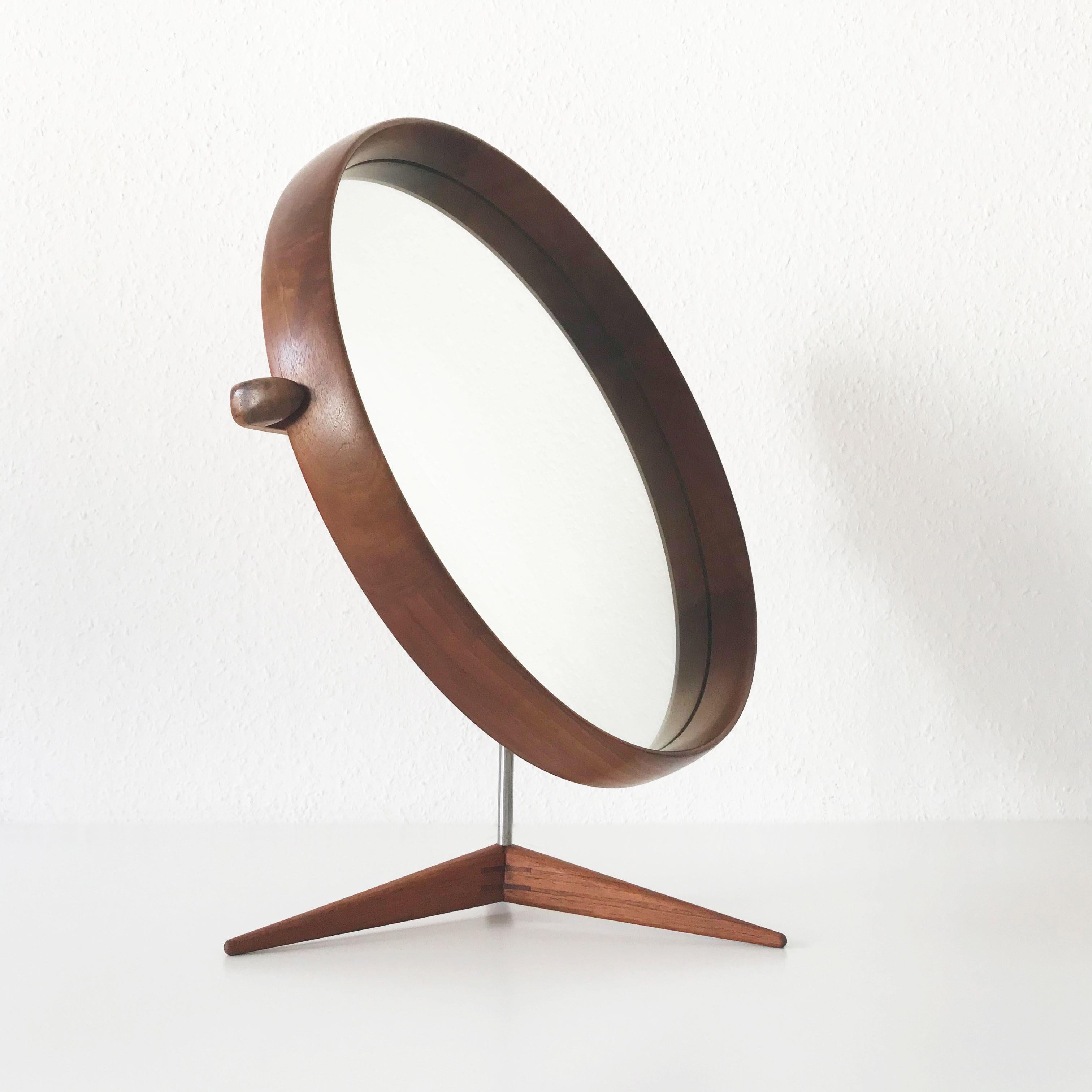 Mid-Century Modern Elegant Teak Table Mirror by Uno & Östen Kristiansson for Luxus Sweden 1960s For Sale