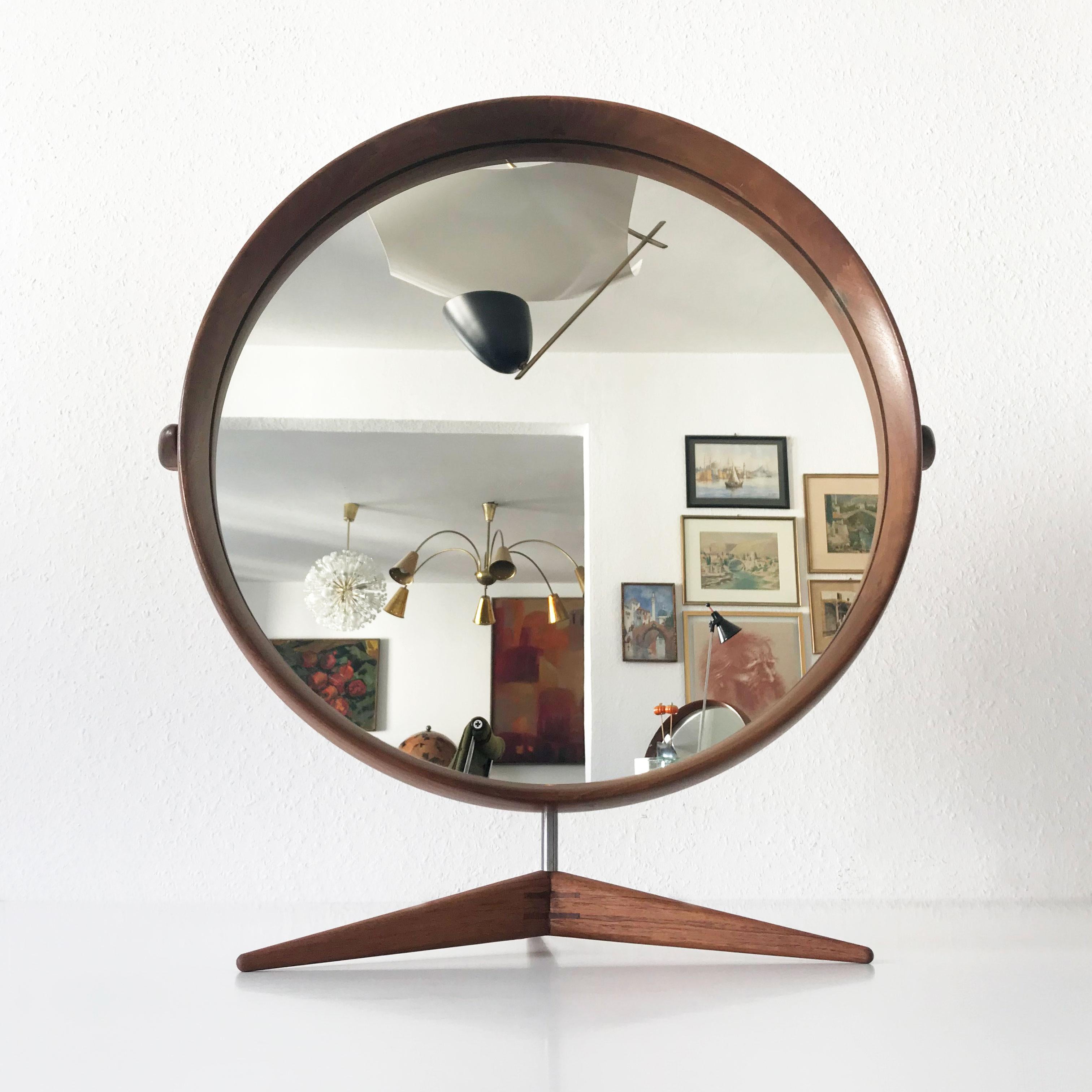 Elegant Teak Table Mirror by Uno & Östen Kristiansson for Luxus Sweden 1960s In Good Condition For Sale In Munich, DE