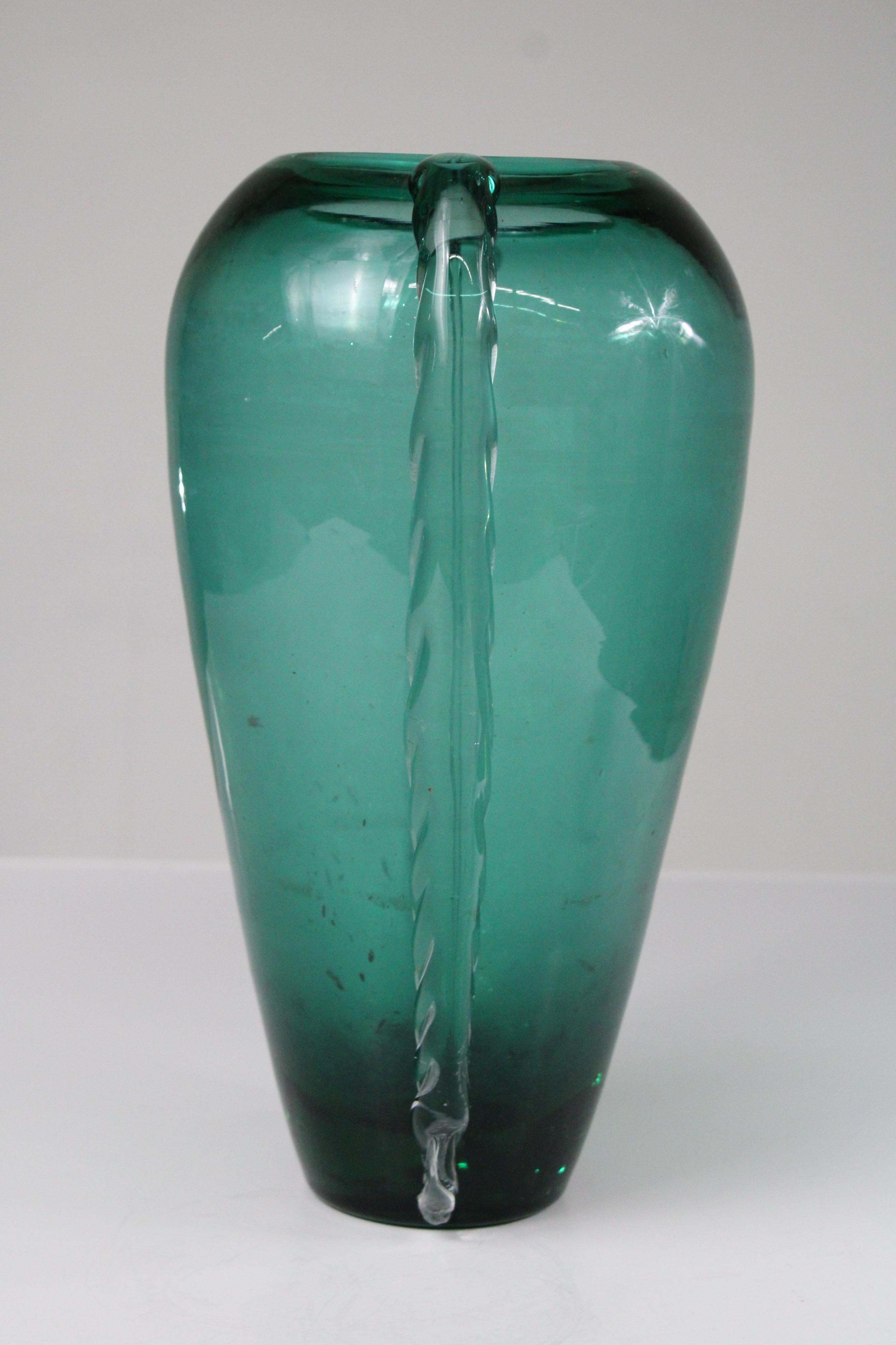 Elegante Teal Murano Glas Vase - mundgeblasenes italienisches Kunstglas (Art déco) im Angebot