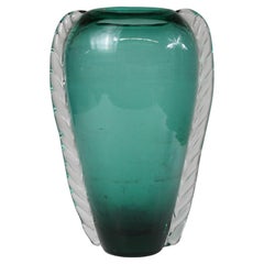 Antique Elegant Teal Murano Glass Vase – Hand-Blown Italian Art Glass