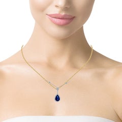 Elegant Tear-Drop Blue Sapphire Necklace Adorned with Dazzling Diamonds