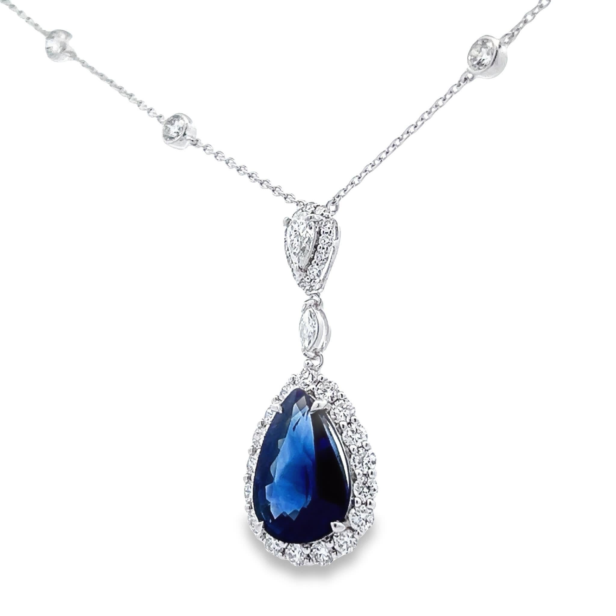 De las mujeres Elegante Collar Lágrima de Zafiro Azul Adornado con Deslumbrantes Diamantes en venta