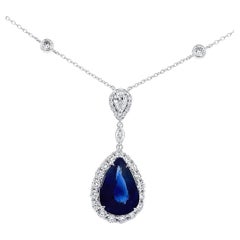 Elegant Tear-Drop Blue Sapphire Necklace Adorned with Dazzling Diamonds