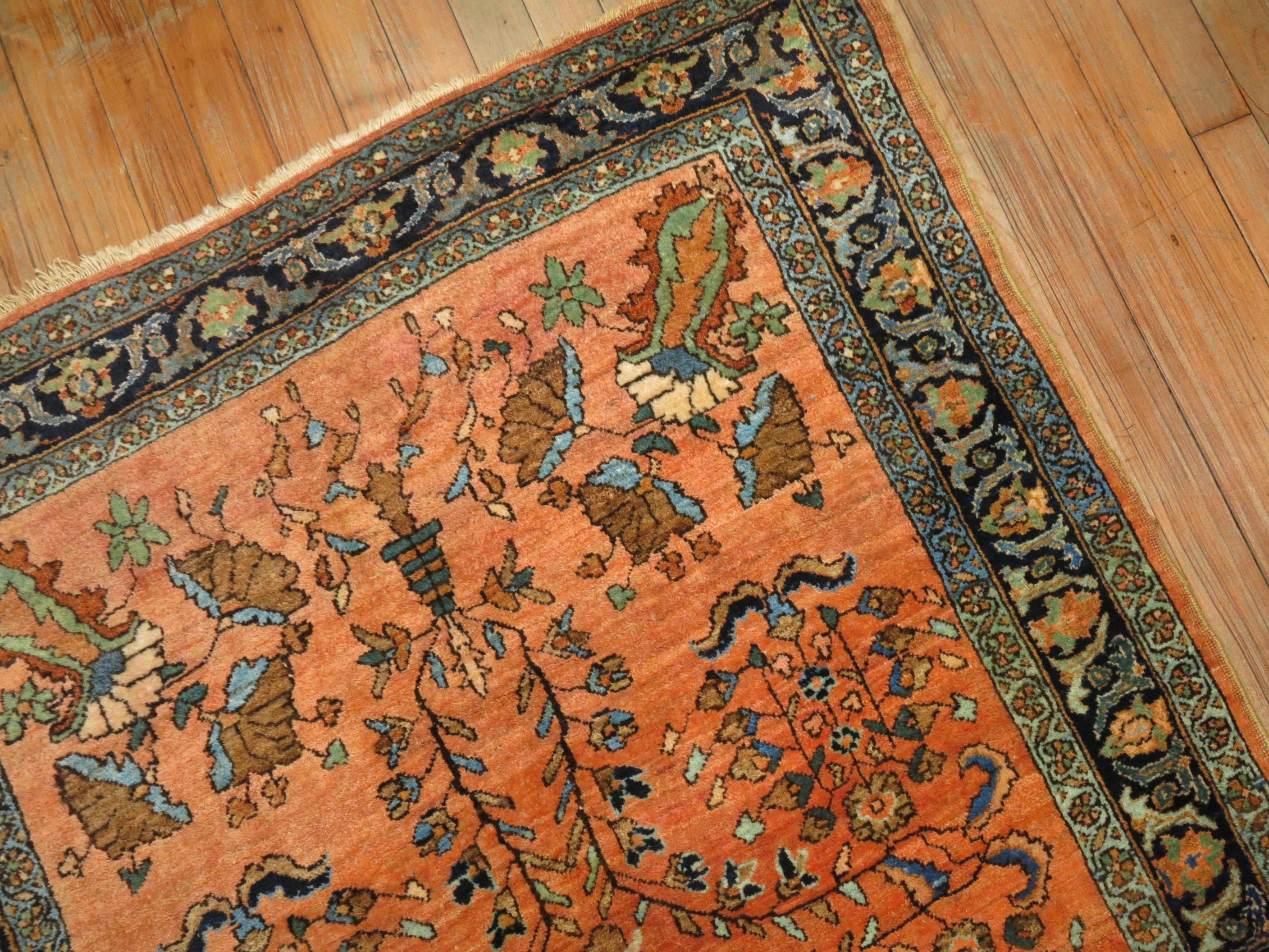 20th Century Elegant Terracotta Antique Mohajeran Persian Sarouk Rug For Sale