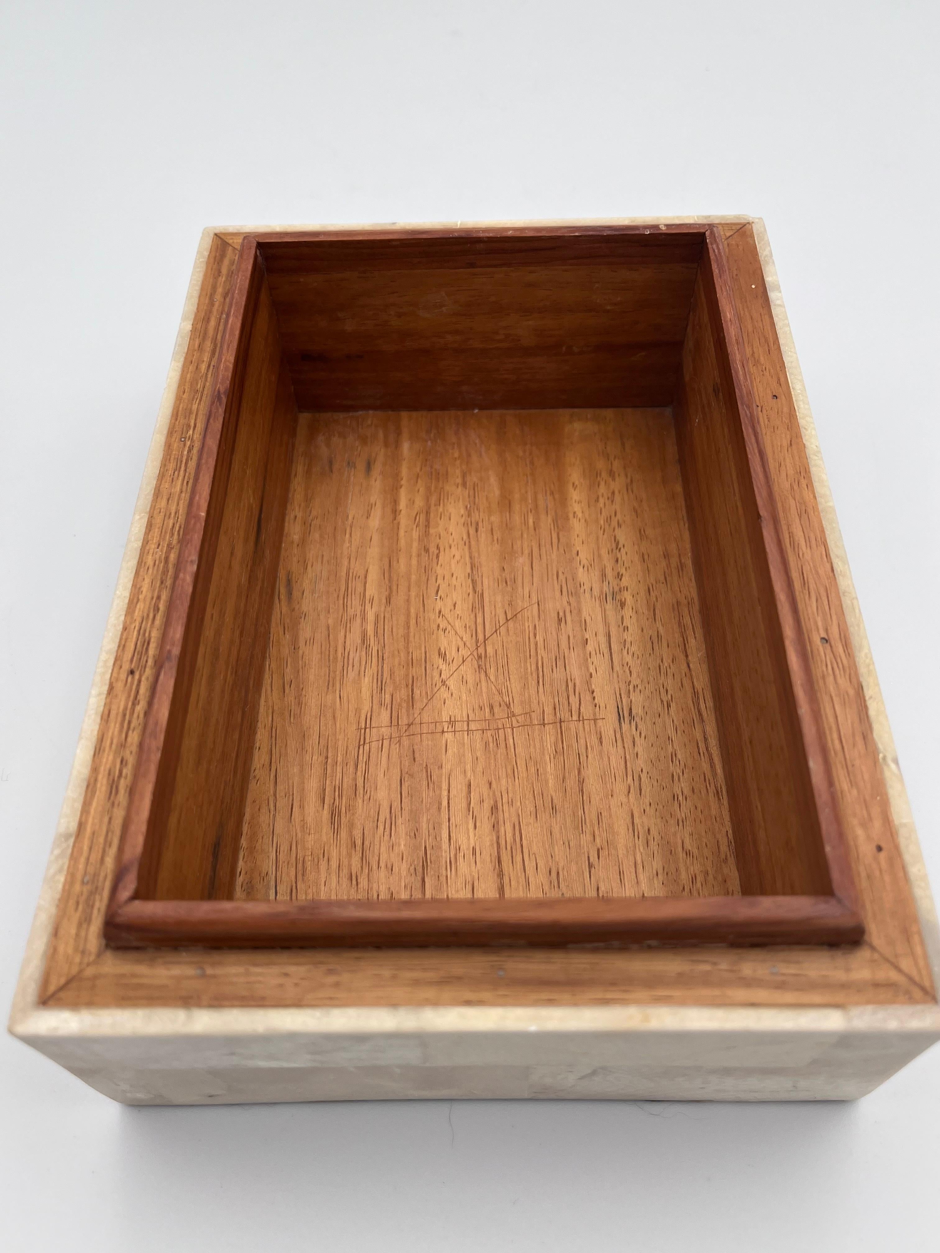 Elegant Tessellated Stone Fossilized Wood Decorative Catchall Beveled Box For Sale 6