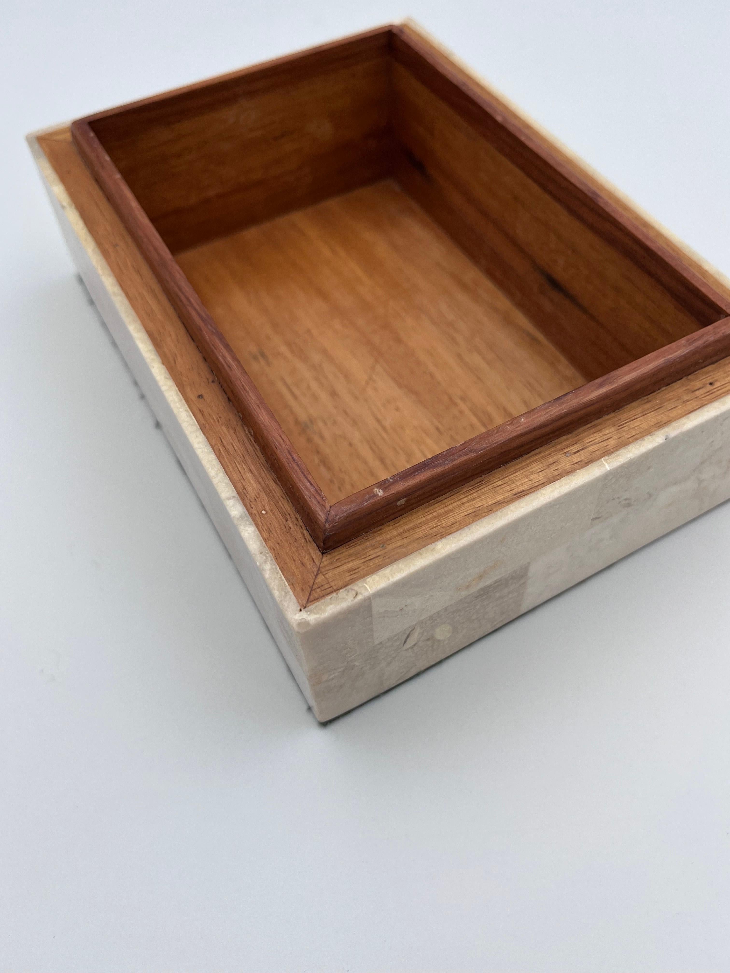 Elegant Tessellated Stone Fossilized Wood Decorative Catchall Beveled Box For Sale 7